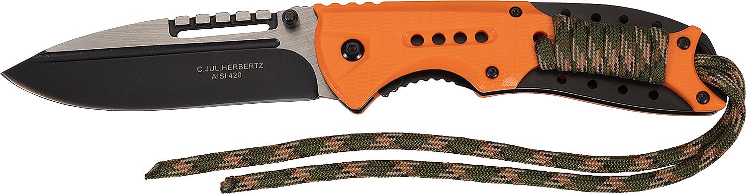 Einhandmesser Herbertz            *KB* Farbe schwarz/orange, mit Paracord