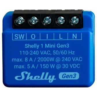 Shelly Relais "1 Mini Gen. 3" WLAN BT max. 8A 1 Kanal Unterputz