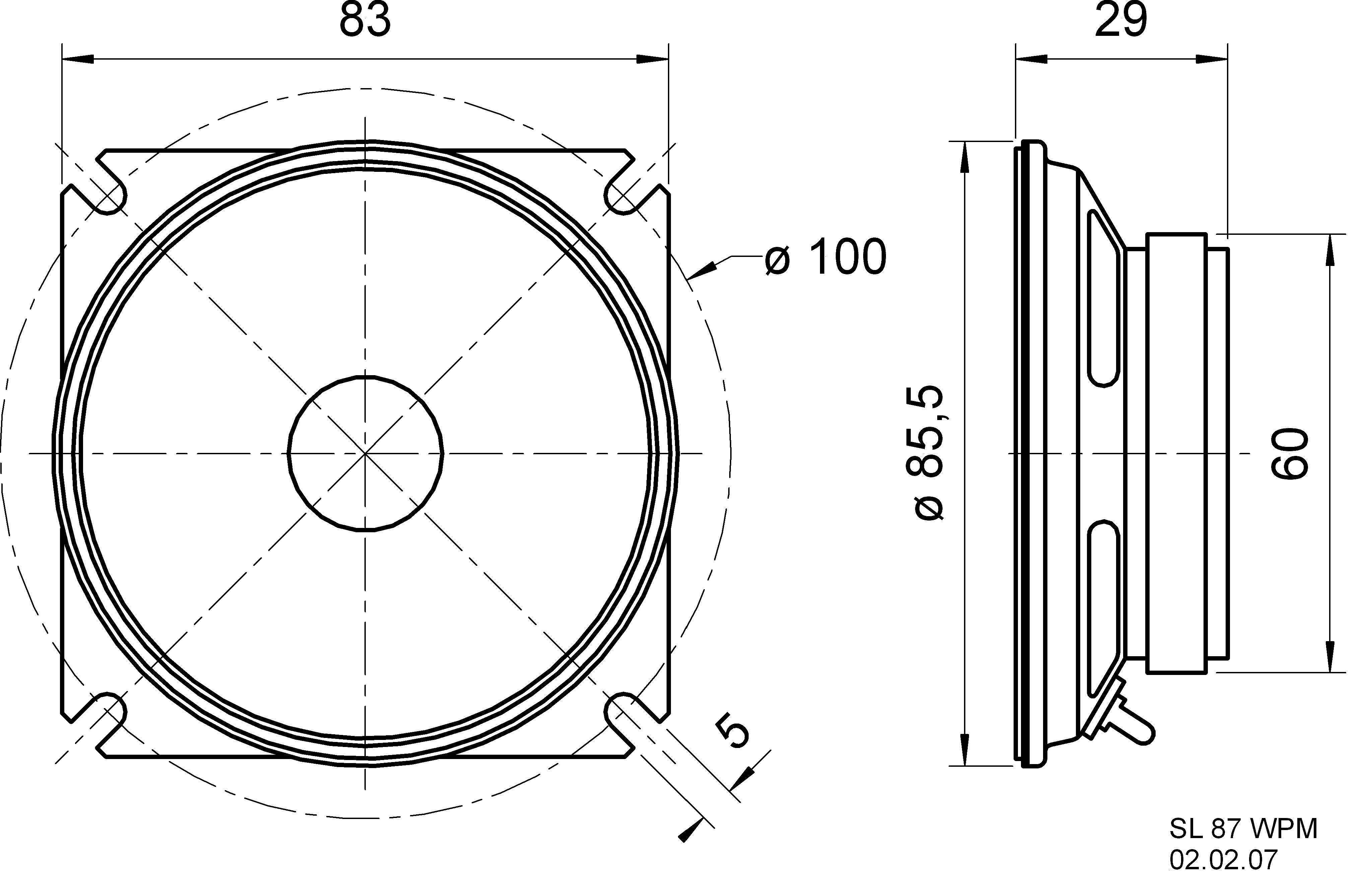 SL87 WPM 4 Ohm wasserdichter 8 cm (3,3") Breitbandlautsprecher mit transparenter Kunststoffmembran und Gummidichtring