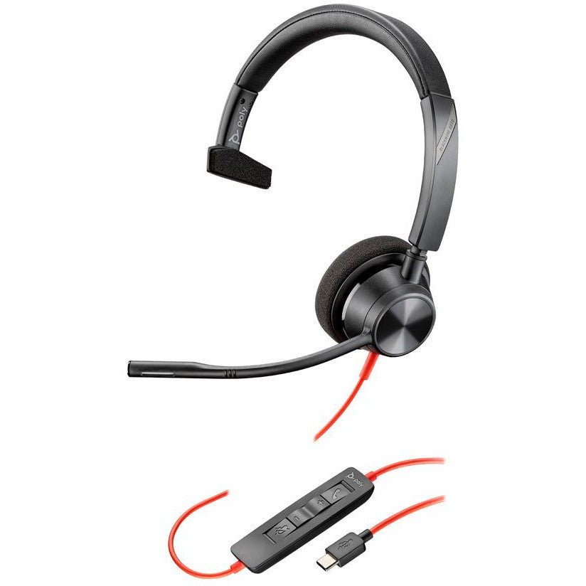 HP Poly Blackwire 3310 Monaural Microsoft Teams Certified USB-C Headset +USB-C/A Adapter (212703-01)