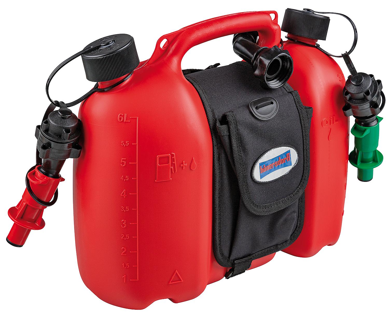 Doppelkanister Profi Kunststoff, 6+3,5l, rot mit Satteltasche, 805062