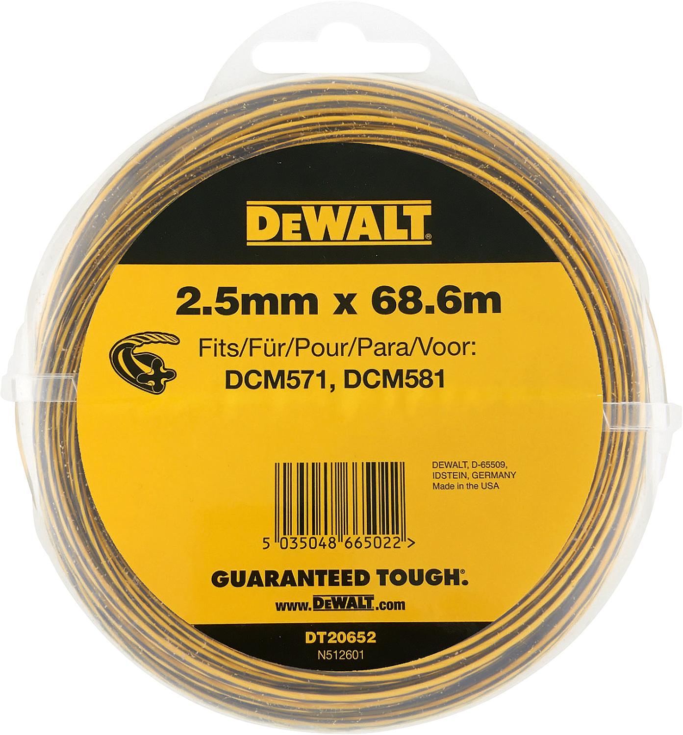 Trimmerfaden DeWALT DT20652 für Akku-Rasentrimmer und -Motorsense Ø2,5mm, Länge 68,6m