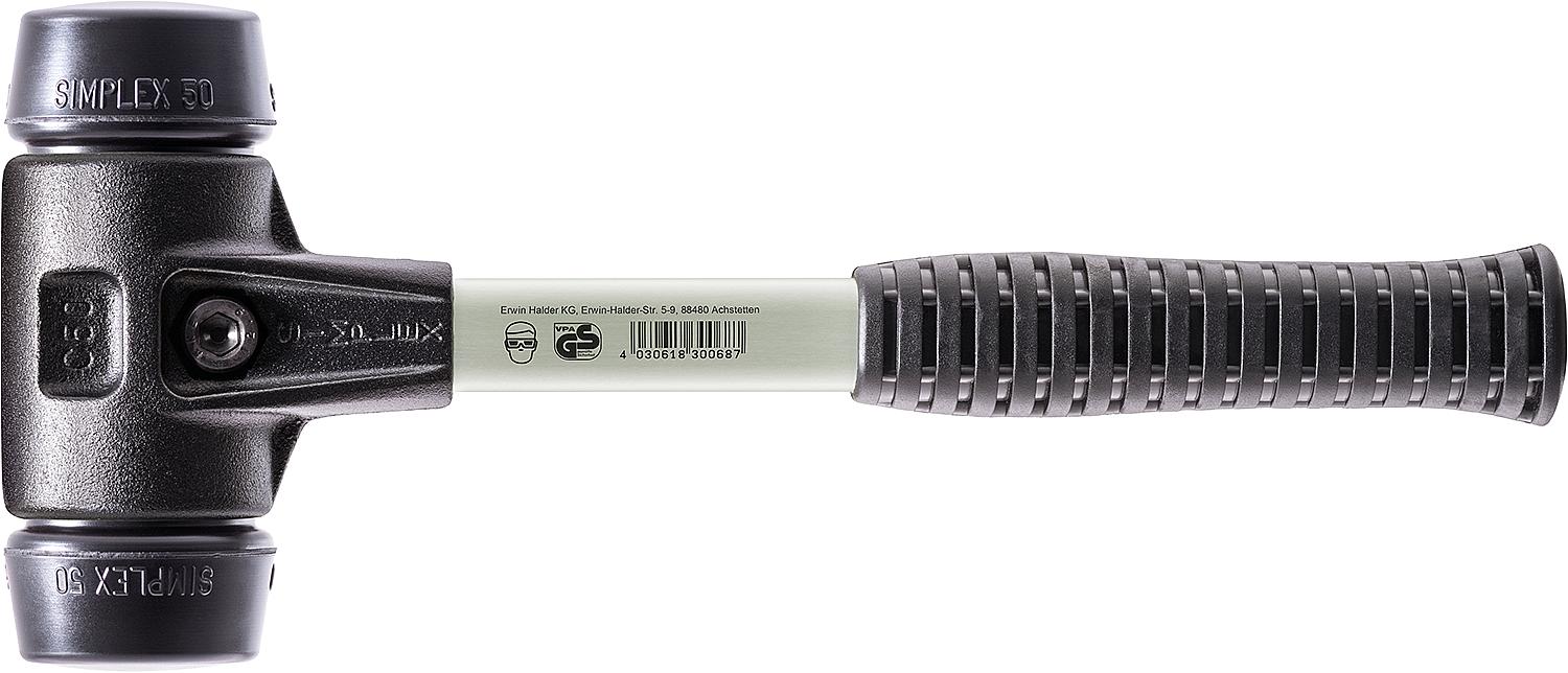 SIMPLEX-Schonhammer Halder mit verstärktem Tempergussgehäuse, Fiberglasstiel und Gummikomposition, Ø 60 mm