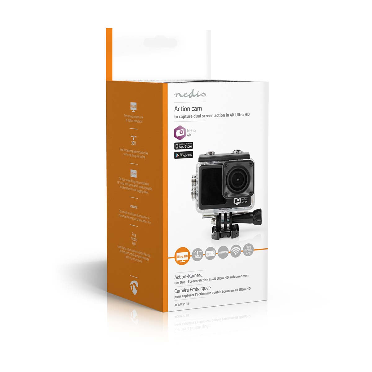 Action Cam | 4K@30fps | 16 MPixel | Wasserdicht bis: 30.0 m | 90 min | Wi-Fi | App erhältlich für: Android™ / IOS | Inkl. halterung | Schwarz