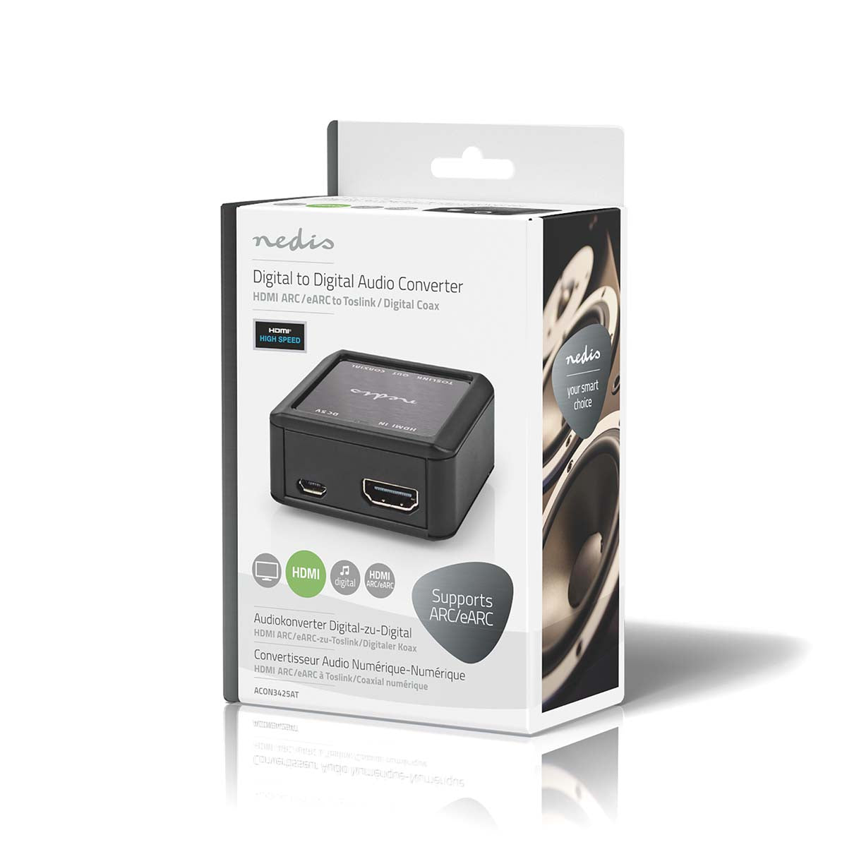 Digital Audio Converter | 1-Weg | Anschlüsse – Eingang: DC Power / HDMI™ Eingang | Anschlüsse – Ausgang: 1x Coax Audio / 1x TosLink Buchse | Automatisch | Anthrazit