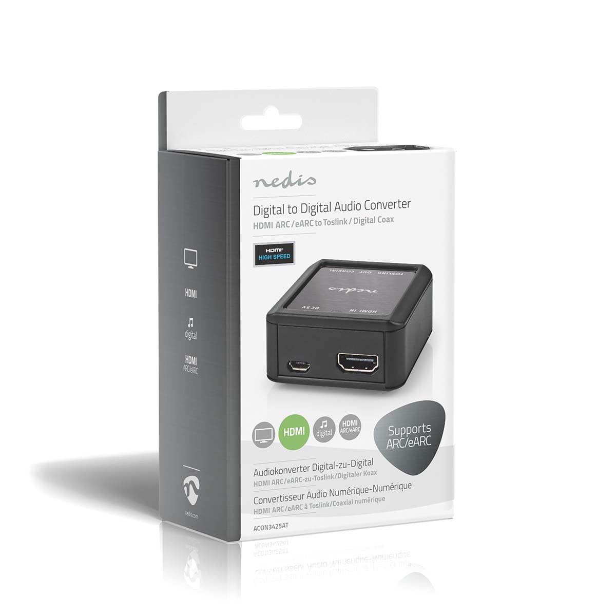 Digital Audio Converter | 1-Weg | Anschlüsse – Eingang: DC Power / HDMI™ Eingang | Anschlüsse – Ausgang: 1x Coax Audio / 1x TosLink Buchse | Automatisch | Anthrazit