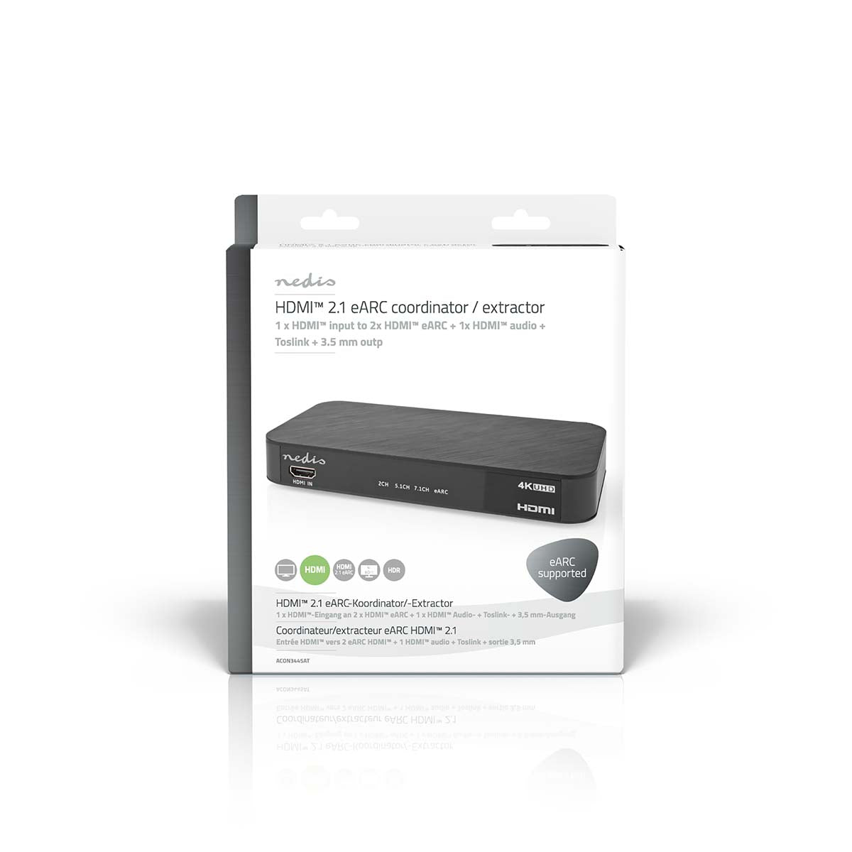 Digital Audio Converter | 2-Weg | Anschlüsse – Eingang: DC Power / 1x HDMI™ Eingang | Anschlüsse – Ausgang: 1x 3.5 mm / 1x TosLink / 3x HDMI™ Output | Automatisch / Druckknopf | Anthrazit