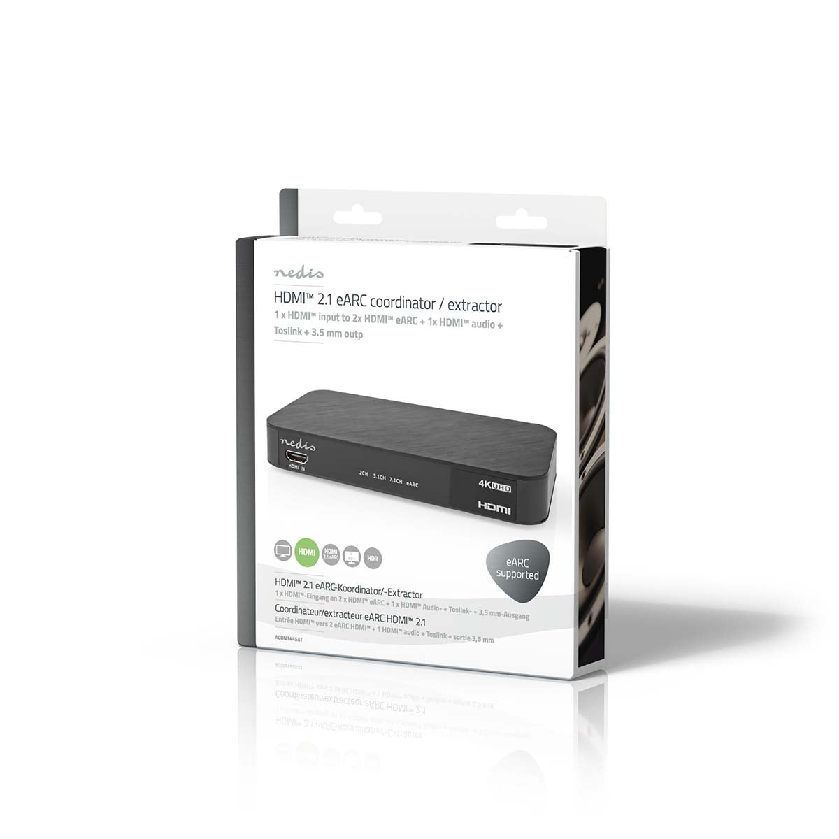 Digital Audio Converter | 2-Weg | Anschlüsse – Eingang: DC Power / 1x HDMI™ Eingang | Anschlüsse – Ausgang: 1x 3.5 mm / 1x TosLink / 3x HDMI™ Output | Automatisch / Druckknopf | Anthrazit