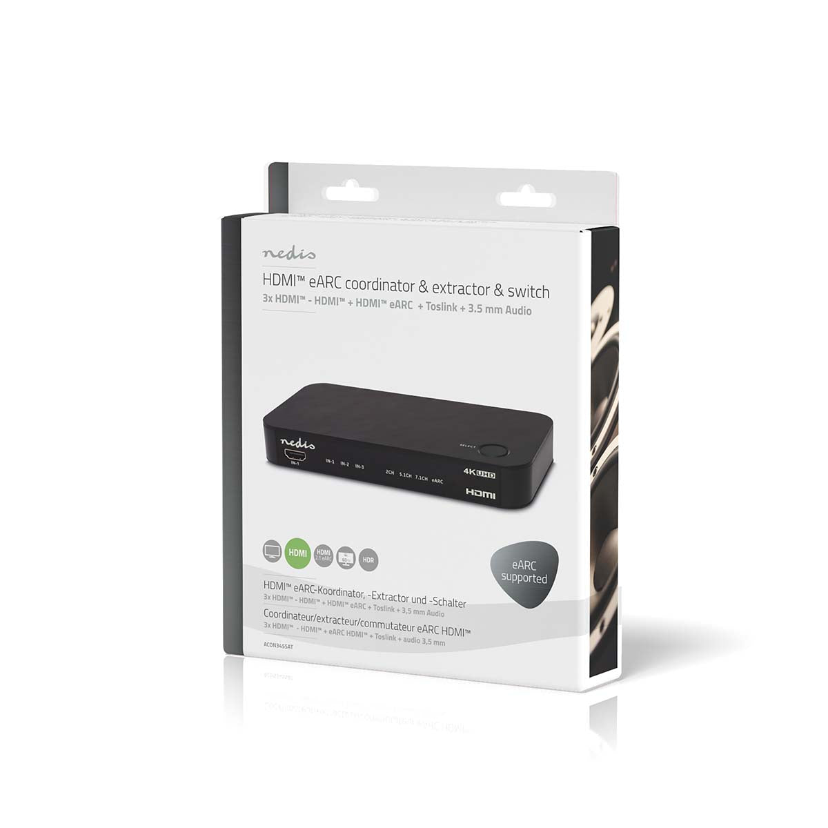 Digital Audio Converter | 2-Weg | Anschlüsse – Eingang: DC Power / 3x HDMI™ Eingang | Anschlüsse – Ausgang: 1x 3.5 mm / 1x TosLink / 2x HDMI™ Ausgang | Automatisch / Druckknopf | Anthrazit