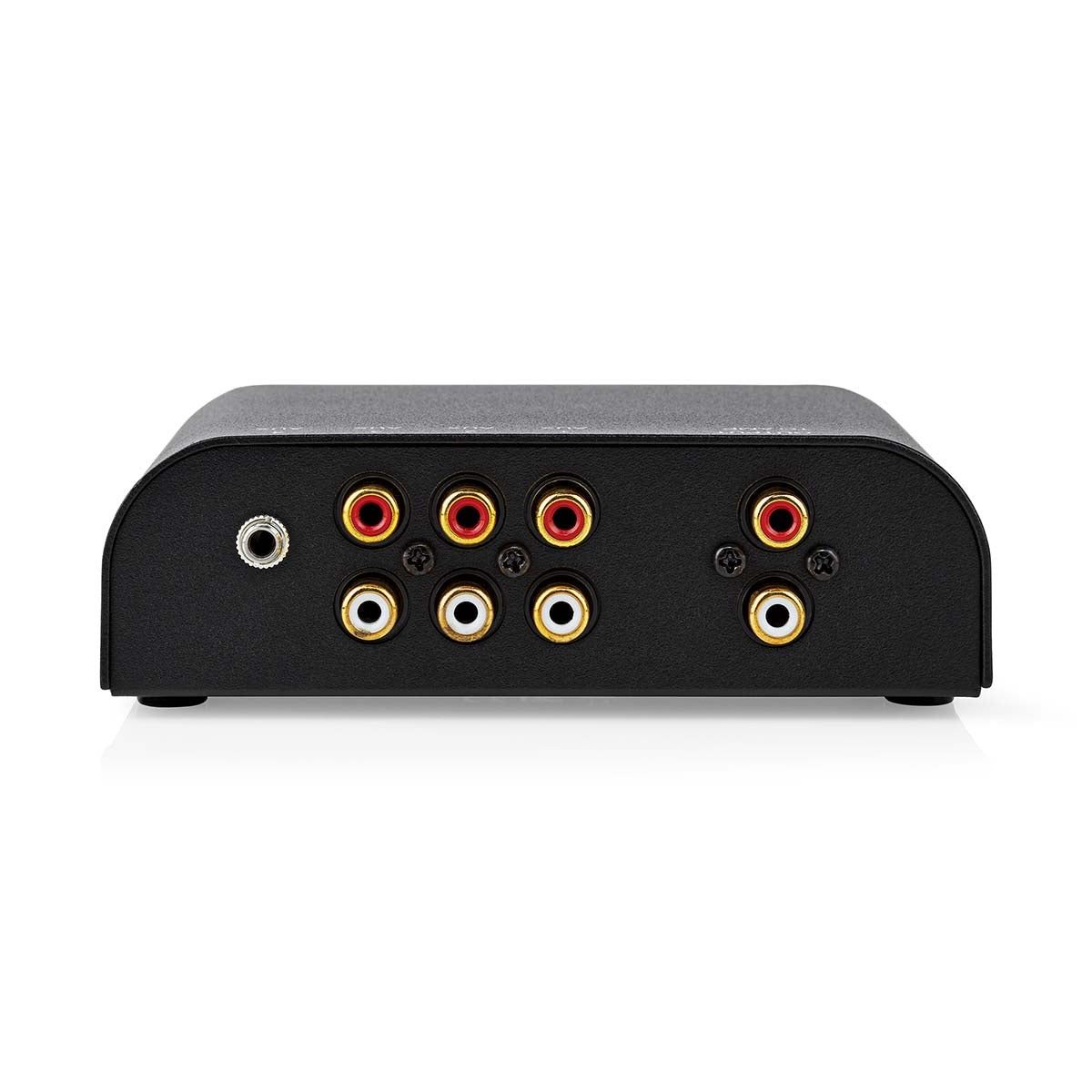 Analog Audio-Schalter | 4-Port port(s) | Anschlüsse – Eingang: 1x 3,5 mm Audio-Eingang / 3x (2x Cinch Buchse) | Anschlüsse – Ausgang: 1x (2x Cinch-Buchse) | Handbuch | Metall | Anthrazit