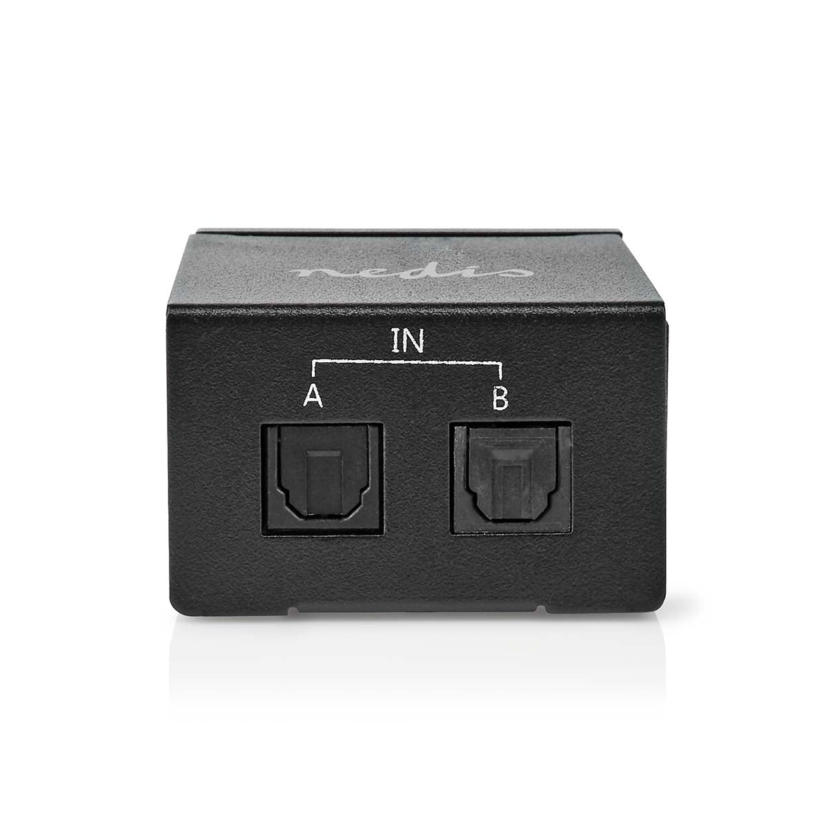 Digital-Audio-Switch | 2-Weg | Anschlüsse – Eingang: DC Power / 2x TosLink | Anschlüsse – Ausgang: TosLink Buchse | Handbuch / Schalter | Metall | Schwarz