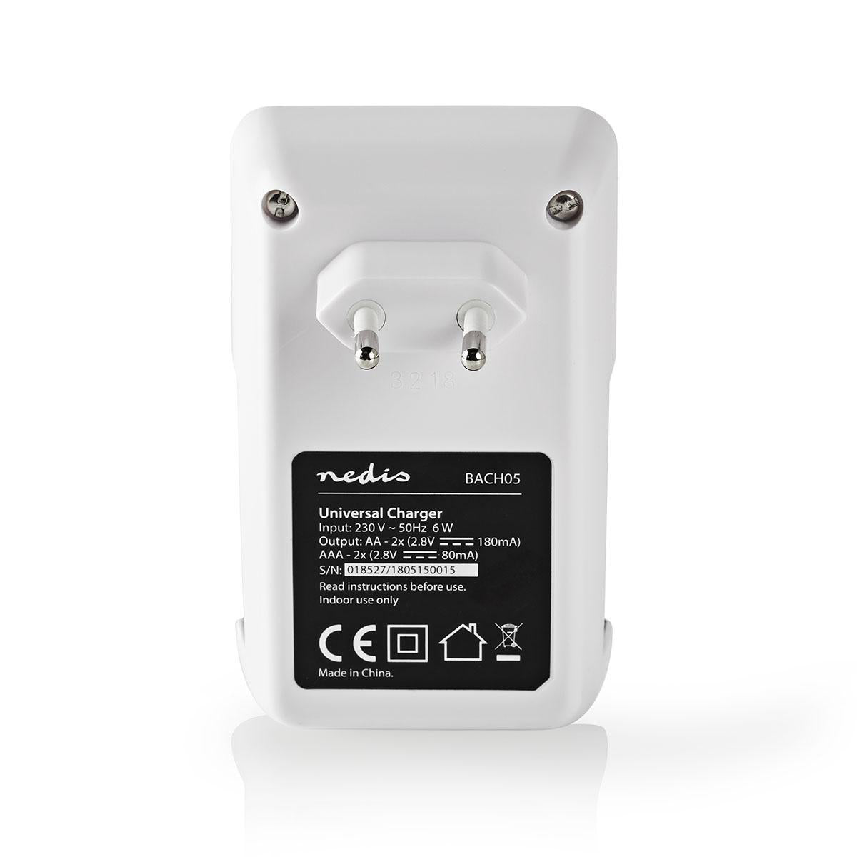 NiMH-Akku-Ladegerät AA / AAA | 1.2 V DC | Ladeerhaltung | Euro / Typ C (CEE 7/16) | Batterietyp – Energie: AA / AAA | Schwarz / Weiss