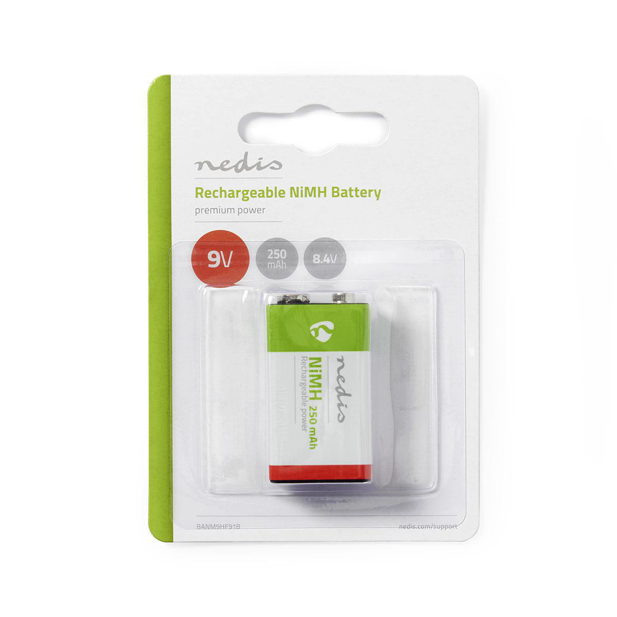 Wiederaufladbarer Ni-MH-Batterie E-Block | 8.4 V DC | 250 mAh | vorgeladen | 1-Blister | 6LR61 | Grün / Red