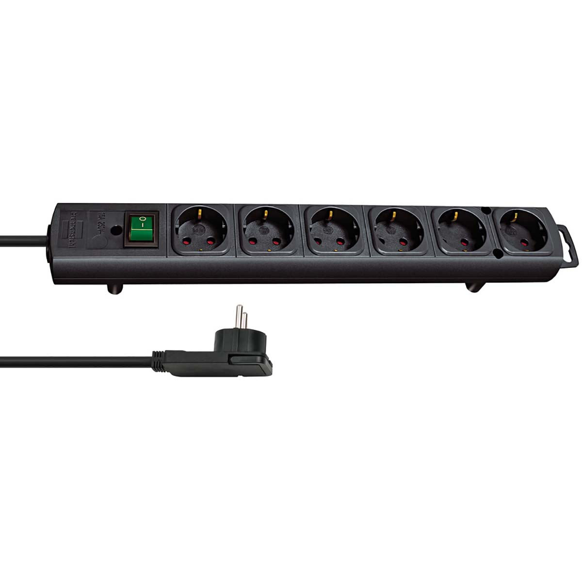 Comfort-Line Plus, Steckdosenleiste 6-fach (mit Flachstecker, Schalter, 2.00m Kabel und extra breite Abstände der Steckdosen) schwarz TYPE F