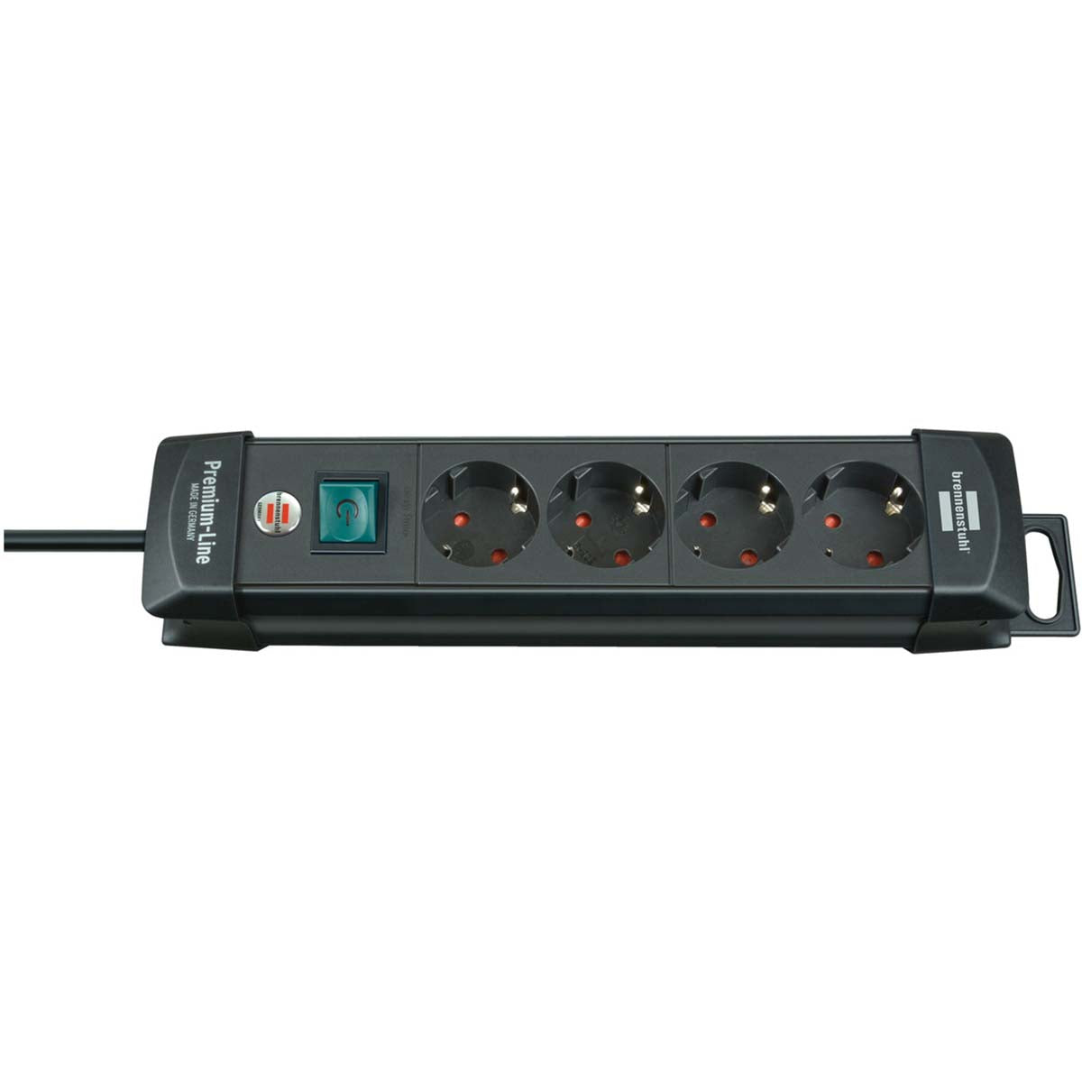 Premium-Line Steckdosenleiste mit 4 Steckdosen (1,8 m Kabel, mit Schalter, Made in Germany) schwarz TYPE F