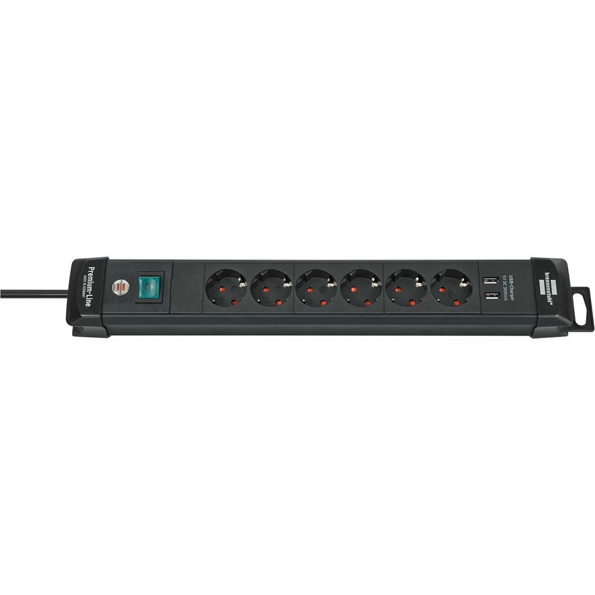 Premium-Line Steckdosenleiste 6-fach mit Schalter und Aufhänge-Vorrichtung 3.00 m Schwarz TYPE F