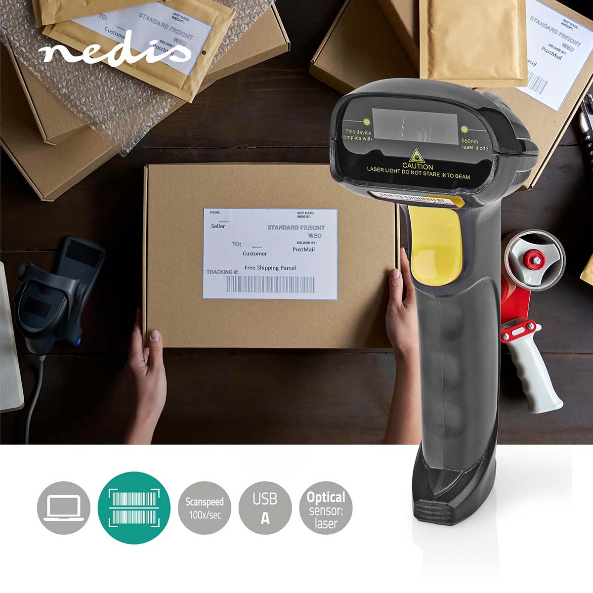 Barcodescanner | Laser | Kabelgebunden | 1D Linear | Stromversorgung über USB | USB 2.0