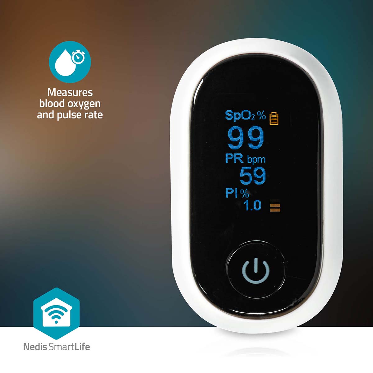 SmartLife Pulsoximeter | Bluetooth | OLED-Anzeige | Akustischer Alarm / Anti-Bewegungsstörungen / Hochpräziser Sensor / Perfusionsindex / Pulsfrequenz / Sauerstoffsättigung (SpO2) | Weiss