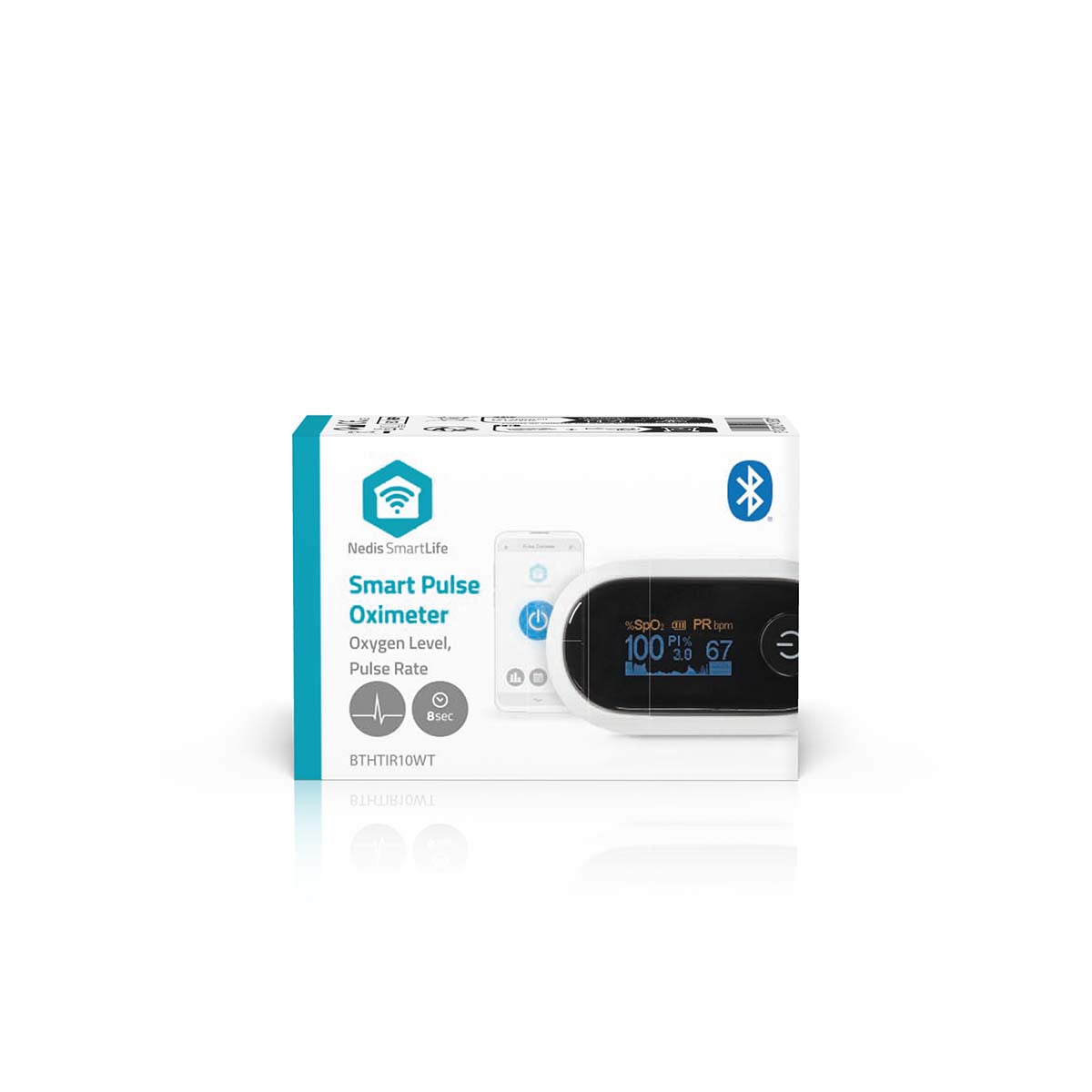 SmartLife Pulsoximeter | Bluetooth | OLED-Anzeige | Akustischer Alarm / Anti-Bewegungsstörungen / Hochpräziser Sensor / Perfusionsindex / Pulsfrequenz / Sauerstoffsättigung (SpO2) | Weiss