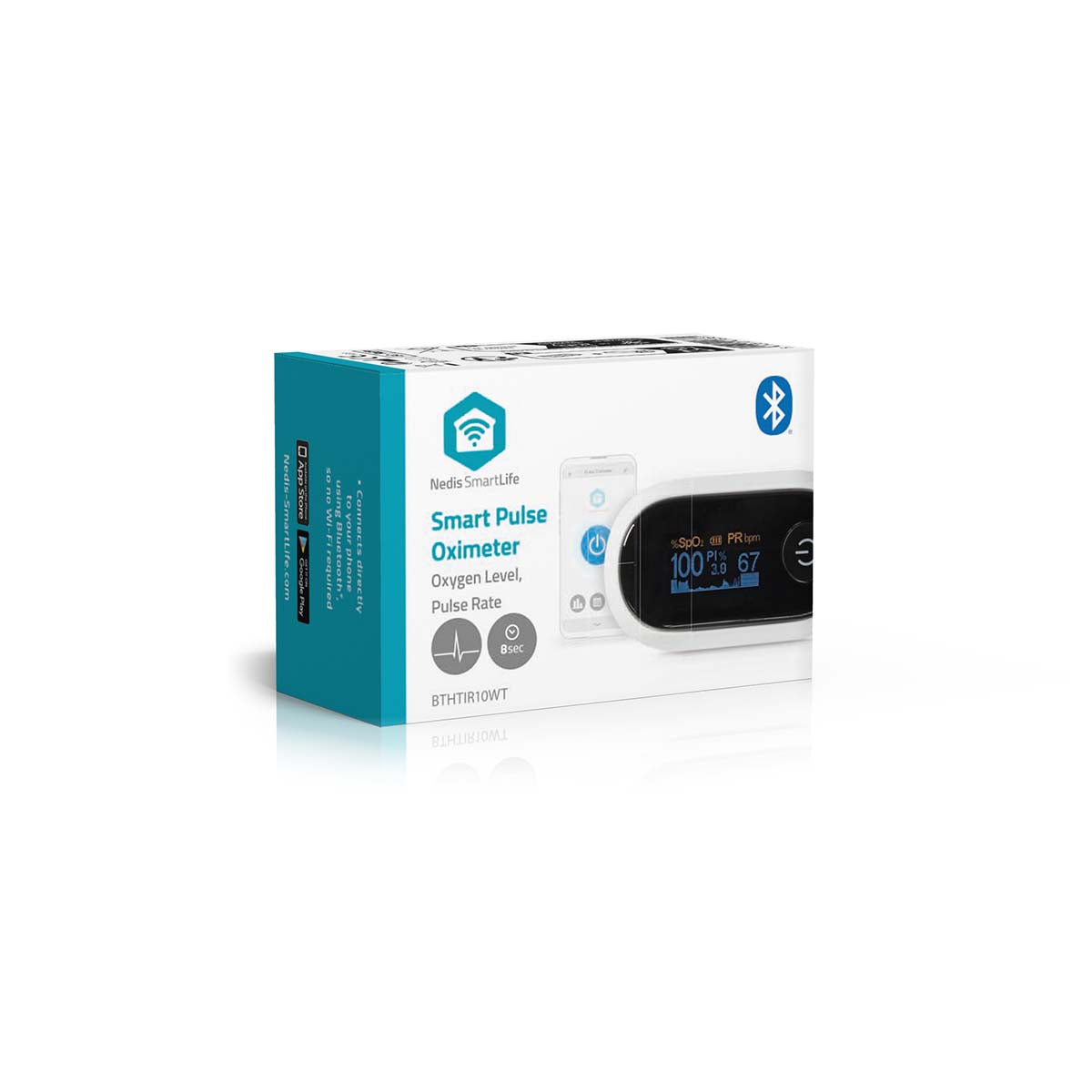 SmartLife Pulsoximeter | Bluetooth | OLED-Anzeige | Akustischer Alarm / Anti-Bewegungsstörungen / Hochpräziser Sensor / Perfusionsindex / Pulsfrequenz / Sauerstoffsättigung (SpO2) | Weiss