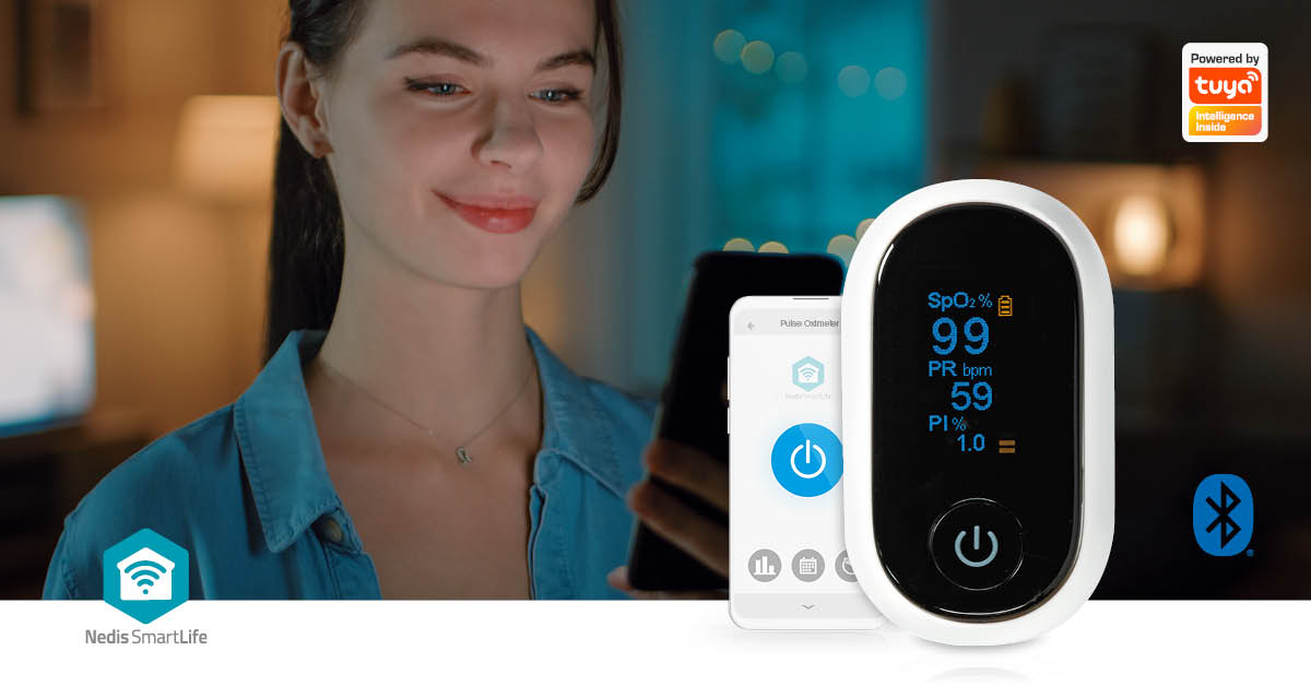 SmartLife Pulsoximeter | Bluetooth | OLED-Anzeige | Akustischer Alarm / Anti-Bewegungsstörungen / Hochpräziser Sensor / Perfusionsindex / Pulsfrequenz / Sauerstoffsättigung (SpO2) | Weiss