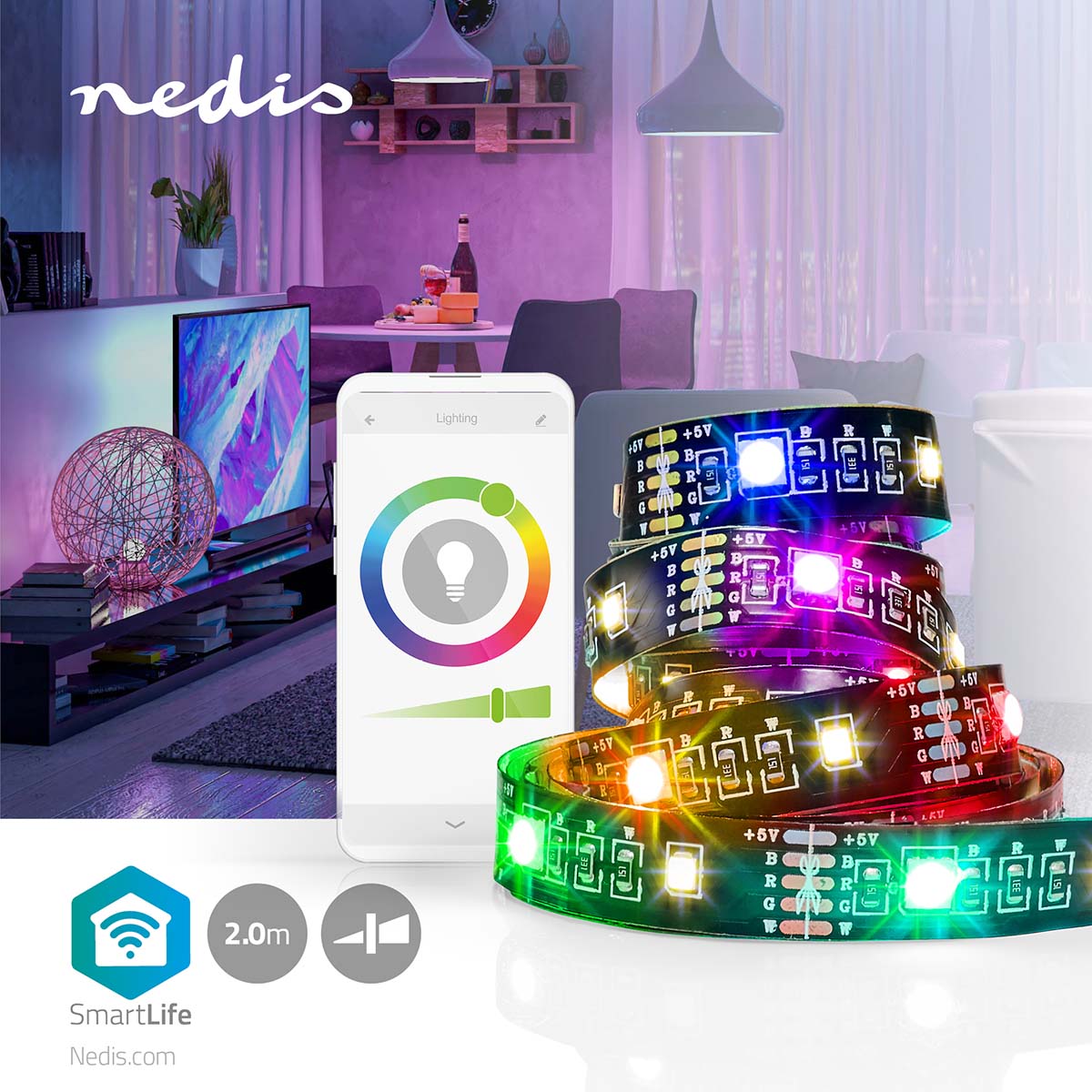 SmartLife LED-Streifen | Bluetooth® | RGB / Warmweiss | SMD | 2.00 m | IP20 | 2700 K | 380 lm | Android™ / IOS