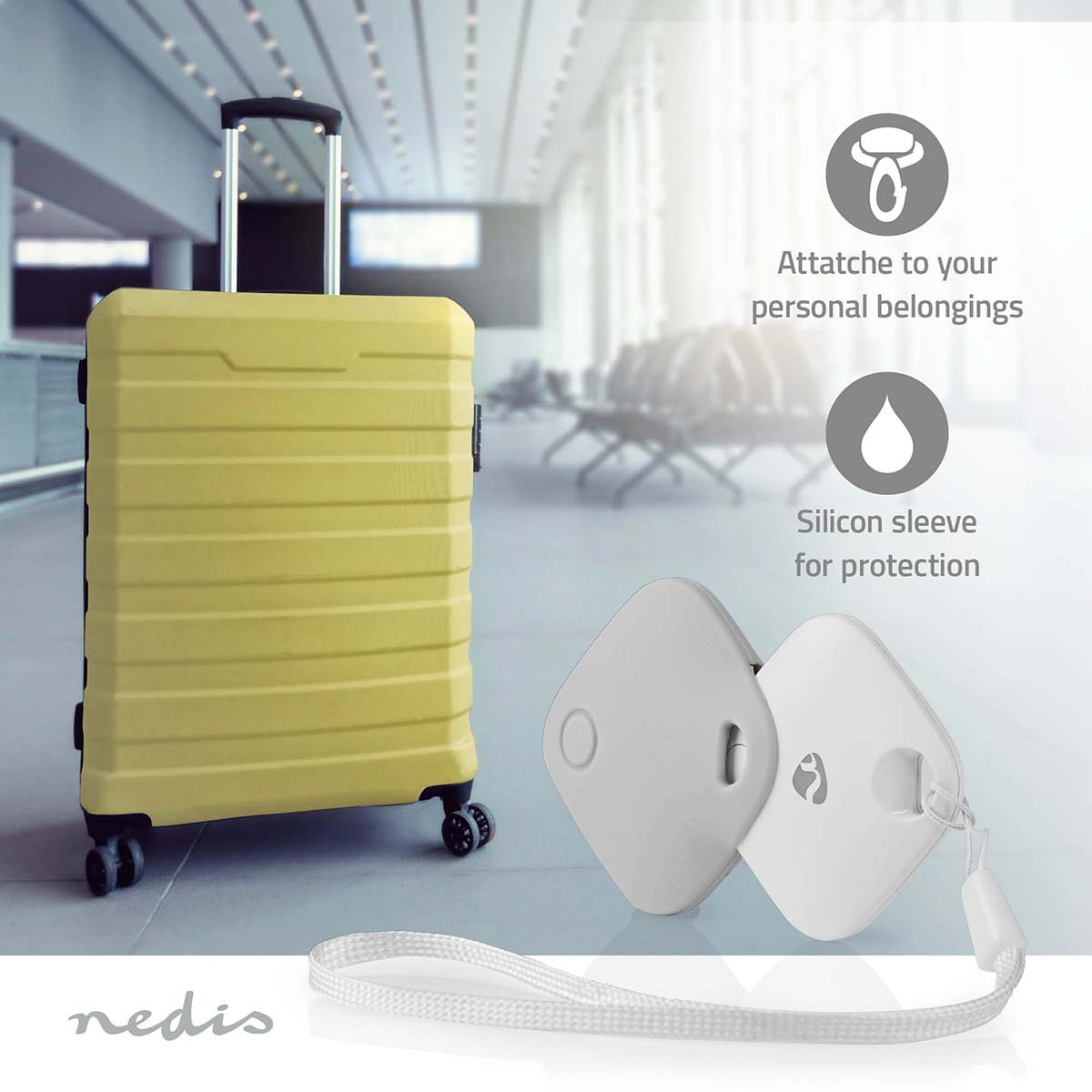 Schlüssel-Finder | Kompatibel mit: Apple Find My App | Batteriebetrieben | 3x CR2032 | Batterien enthalten | Bluetooth® version: 5.1 | Batterie Lebensdauer bis zu: 1 Jahre | Weiss | 3 Stück