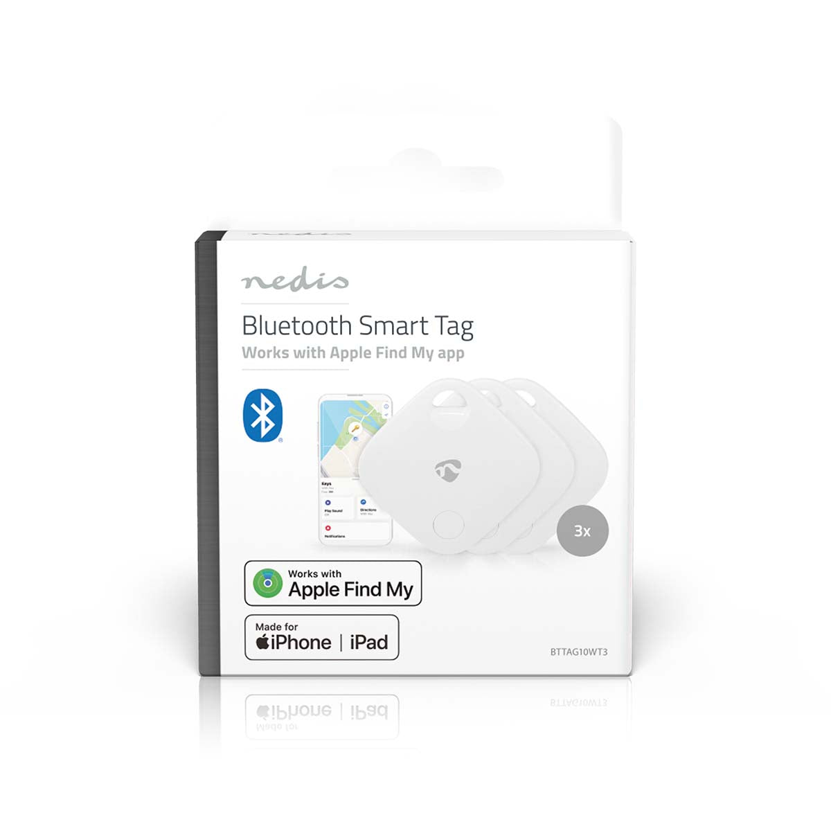 Schlüssel-Finder | Kompatibel mit: Apple Find My App | Batteriebetrieben | 3x CR2032 | Batterien enthalten | Bluetooth® version: 5.1 | Batterie Lebensdauer bis zu: 1 Jahre | Weiss | 3 Stück
