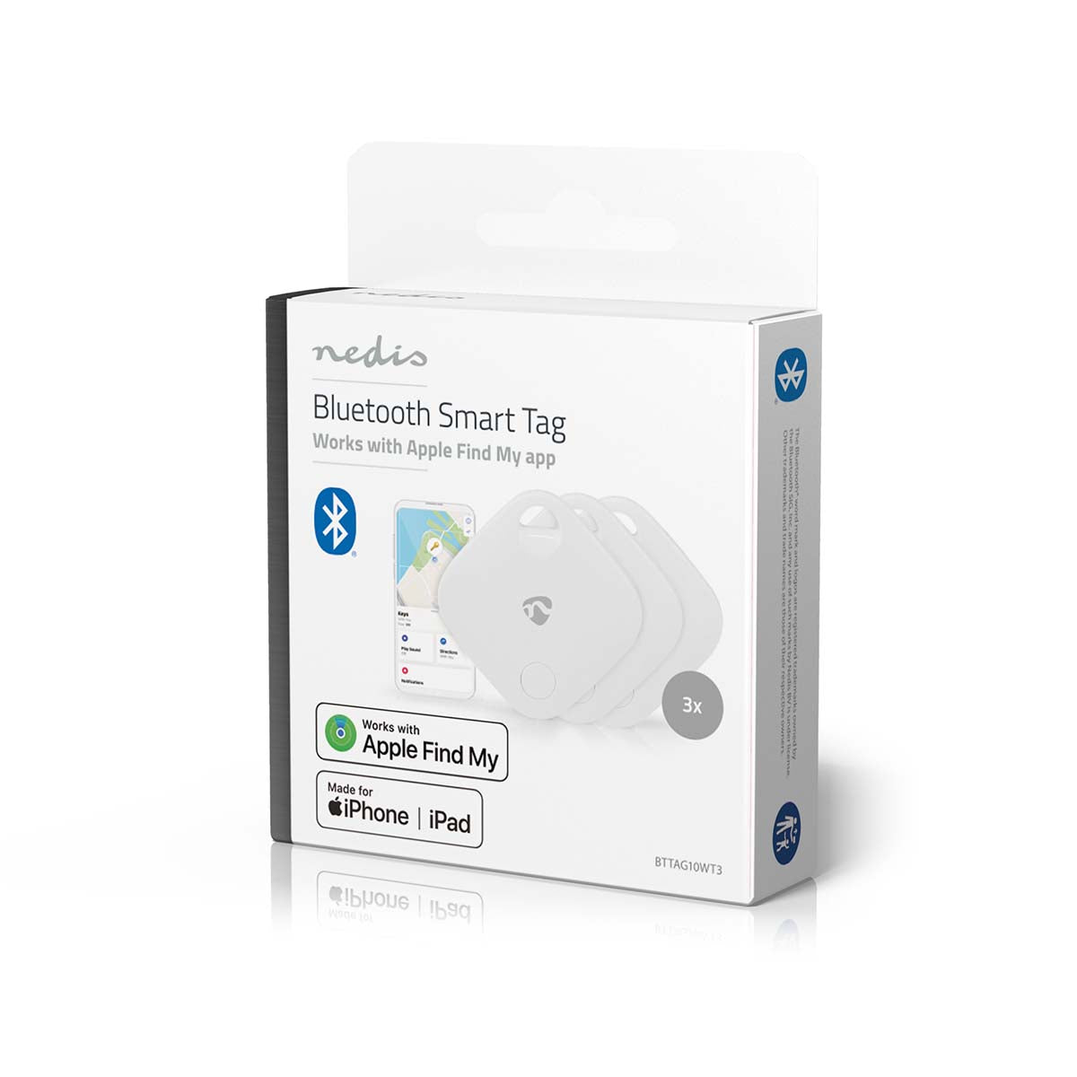 Schlüssel-Finder | Kompatibel mit: Apple Find My App | Batteriebetrieben | 3x CR2032 | Batterien enthalten | Bluetooth® version: 5.1 | Batterie Lebensdauer bis zu: 1 Jahre | Weiss | 3 Stück