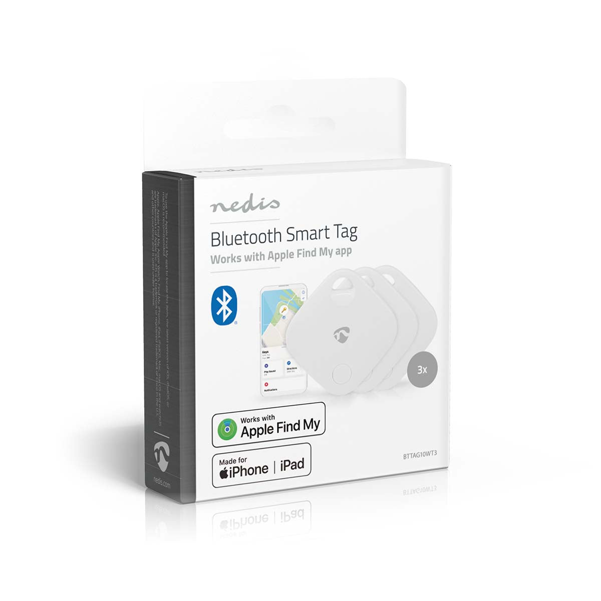 Schlüssel-Finder | Kompatibel mit: Apple Find My App | Batteriebetrieben | 3x CR2032 | Batterien enthalten | Bluetooth® version: 5.1 | Batterie Lebensdauer bis zu: 1 Jahre | Weiss | 3 Stück