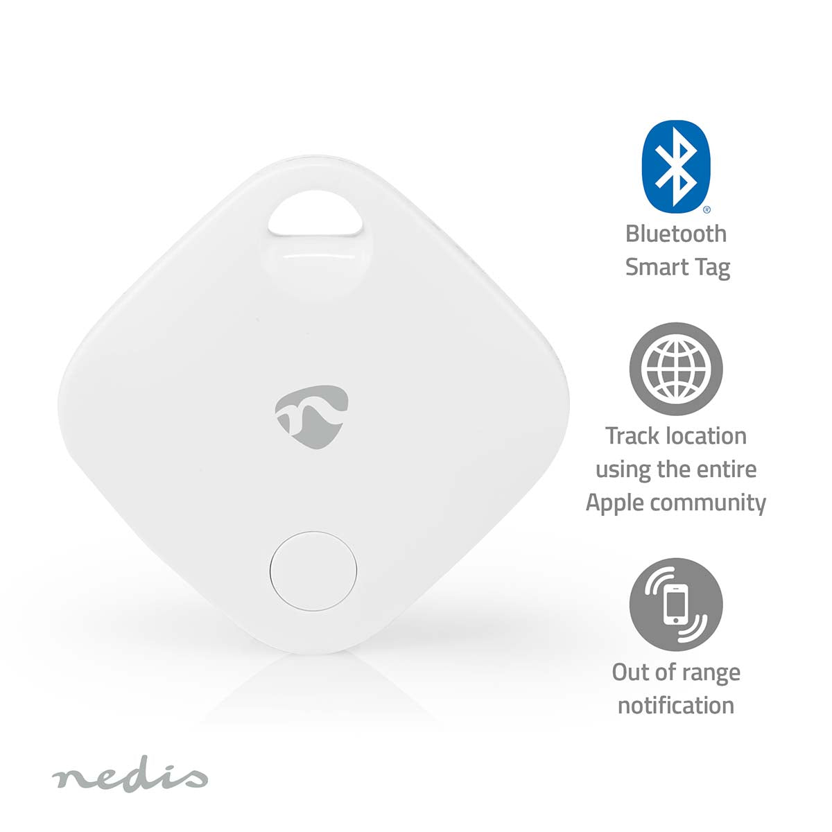 Schlüssel-Finder | Kompatibel mit: Apple Find My App | Batteriebetrieben | 1x CR2032 | Batterien enthalten | Bluetooth® version: 5.1 | Batterie Lebensdauer bis zu: 1 Jahre | Weiss | 1 Stück