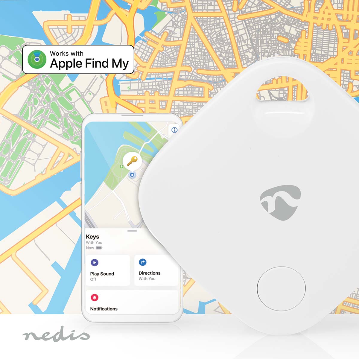 Schlüssel-Finder | Kompatibel mit: Apple Find My App | Batteriebetrieben | 1x CR2032 | Batterien enthalten | Bluetooth® version: 5.1 | Batterie Lebensdauer bis zu: 1 Jahre | Weiss | 1 Stück