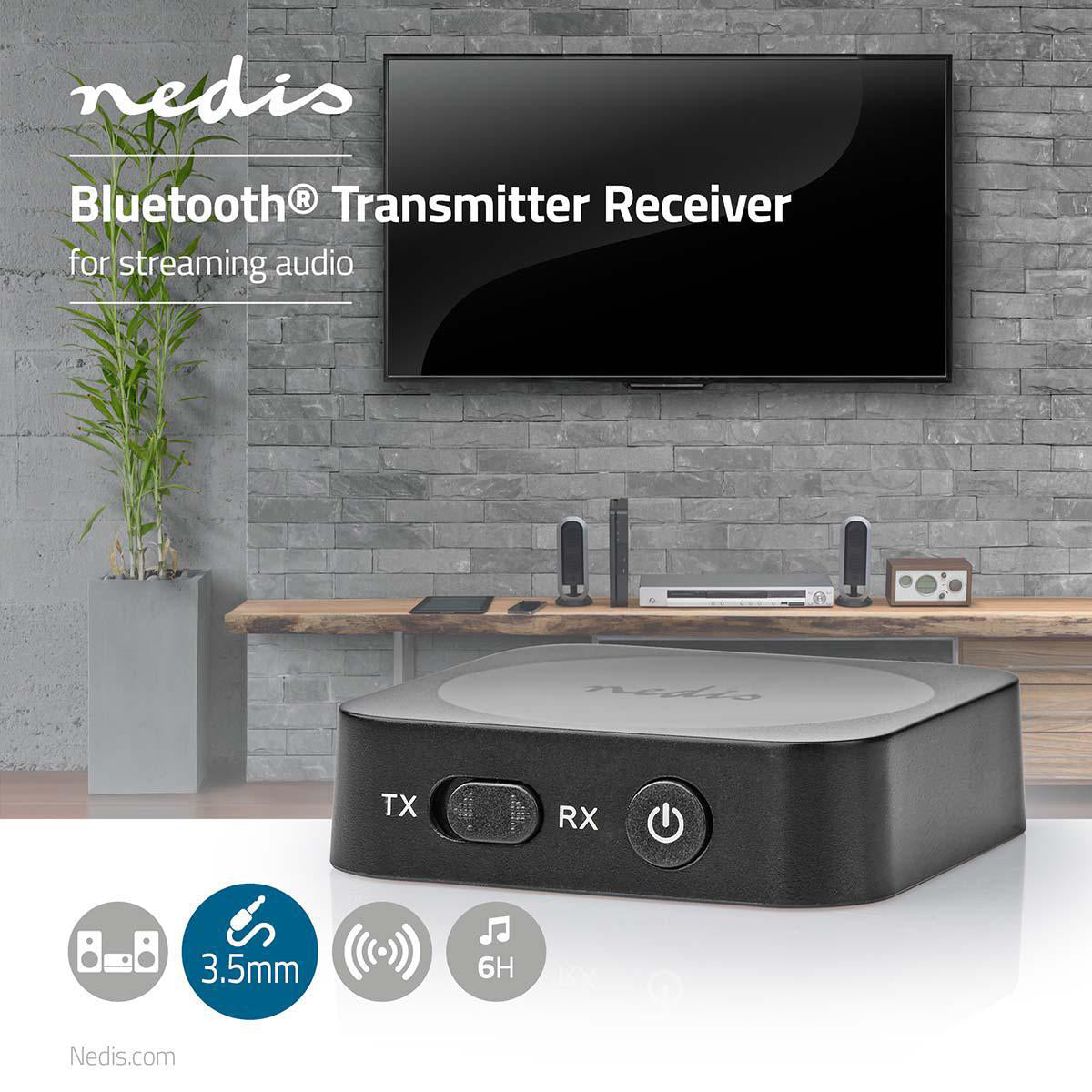 Bluetooth® Transceiver | Anschlüsse – Eingang: 1x AUX | Anschlüsse – Ausgang: 1x AUX | SBC | Bis zu 1 Geräte | max. Batteriespielzeit: 6 Std | Schwarz