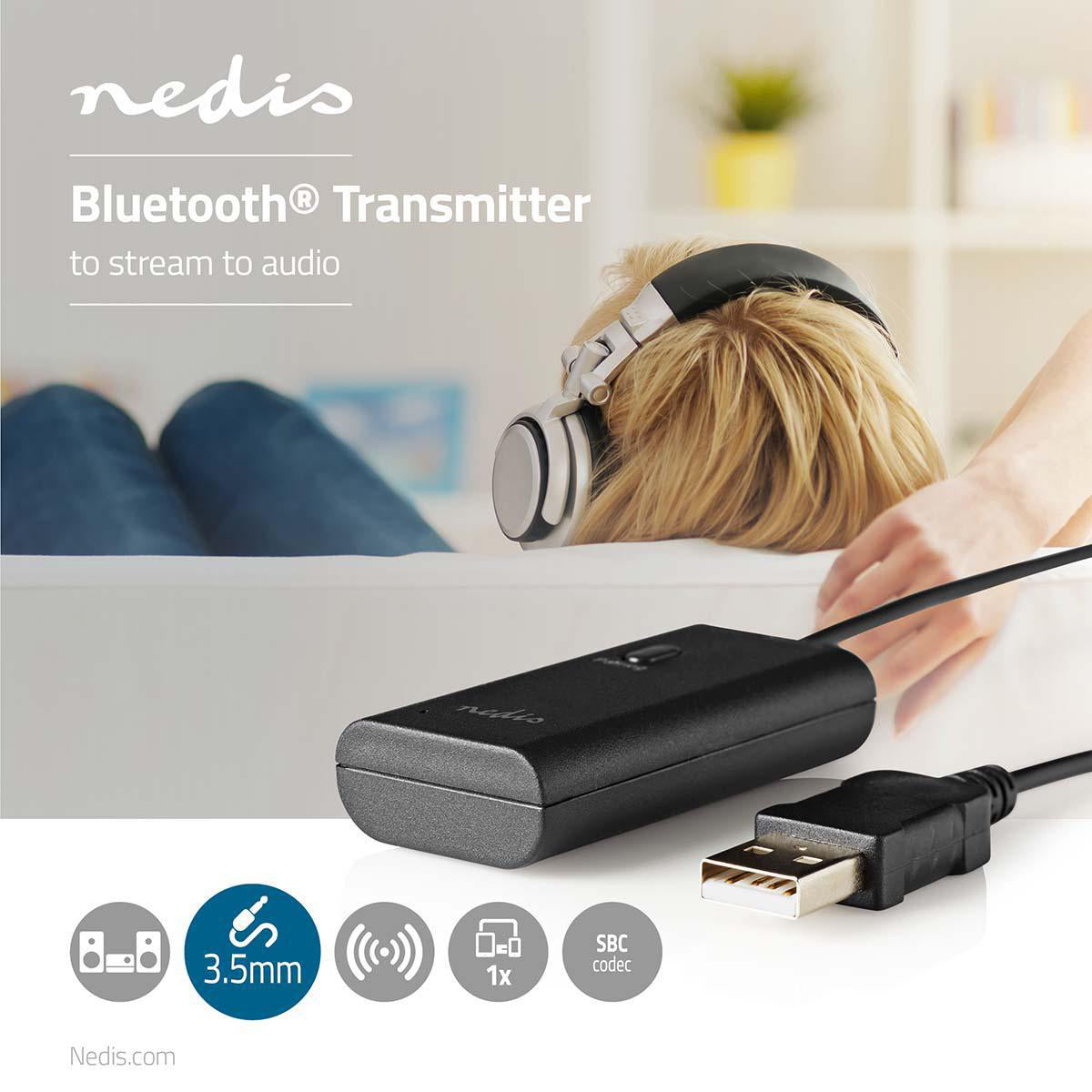 Bluetooth® Transmitter | Anschlüsse – Eingang: 1x AUX / 1x USB | SBC | Bis zu 1 Geräte | Schwarz