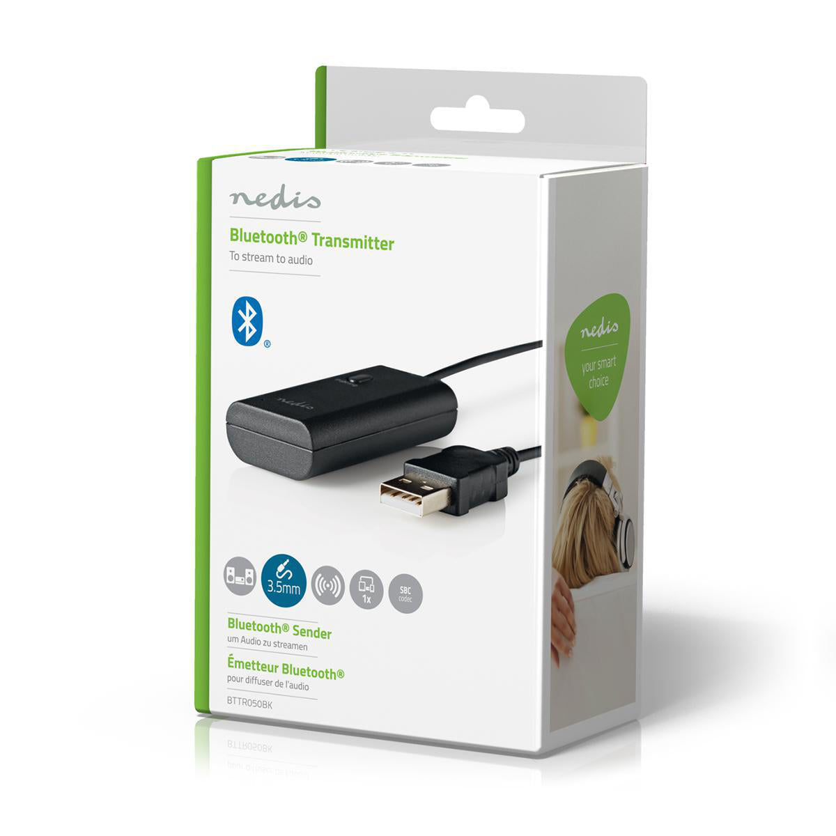 Bluetooth® Transmitter | Anschlüsse – Eingang: 1x AUX / 1x USB | SBC | Bis zu 1 Geräte | Schwarz