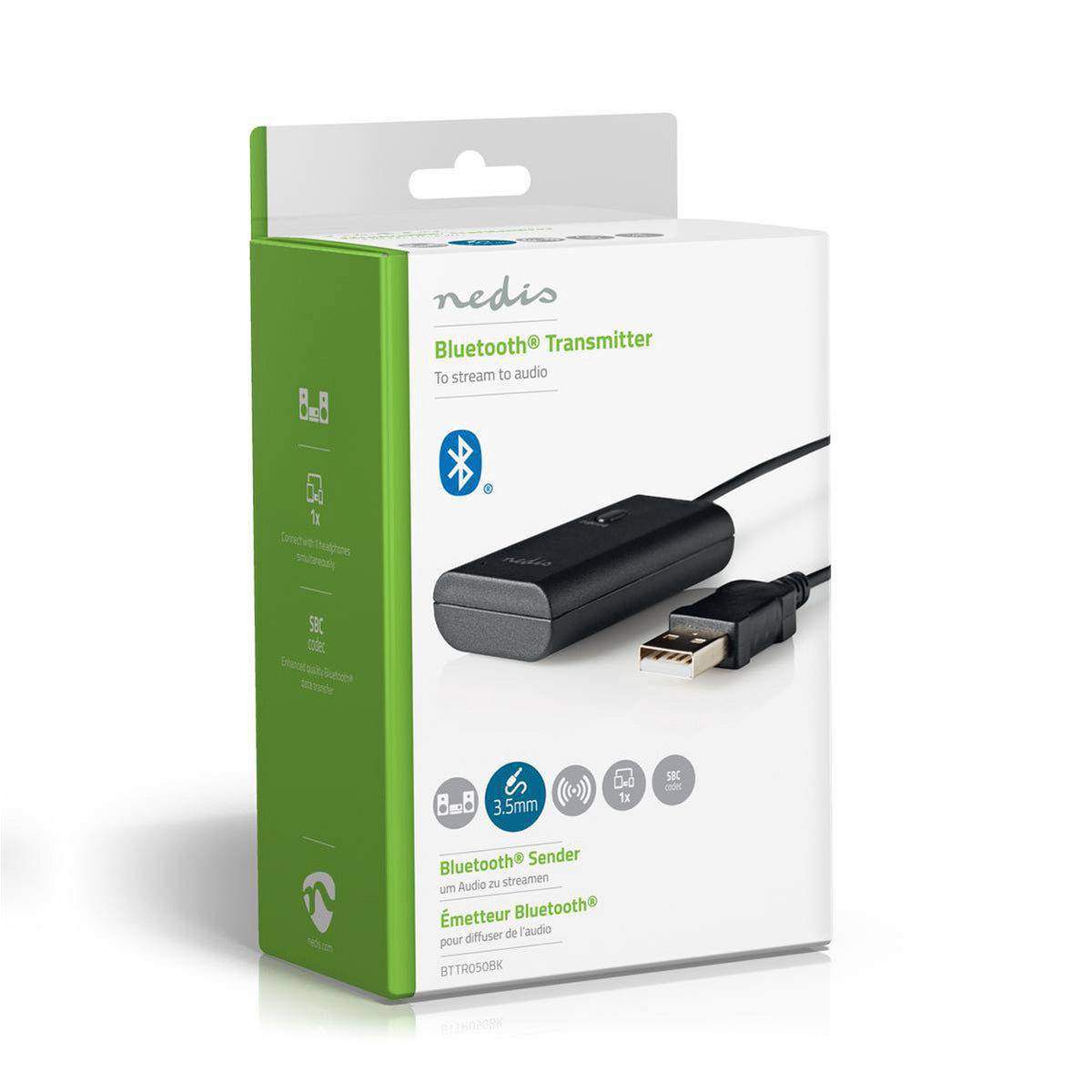 Bluetooth® Transmitter | Anschlüsse – Eingang: 1x AUX / 1x USB | SBC | Bis zu 1 Geräte | Schwarz