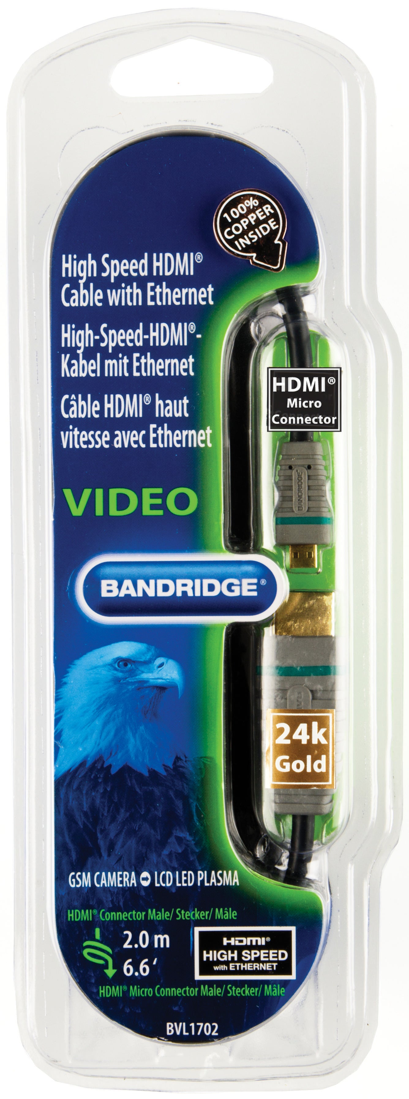 High Speed HDMI Kabel mit Ethernet HDMI Anschluss - HDMI Micro Stecker 2.00 m Blau