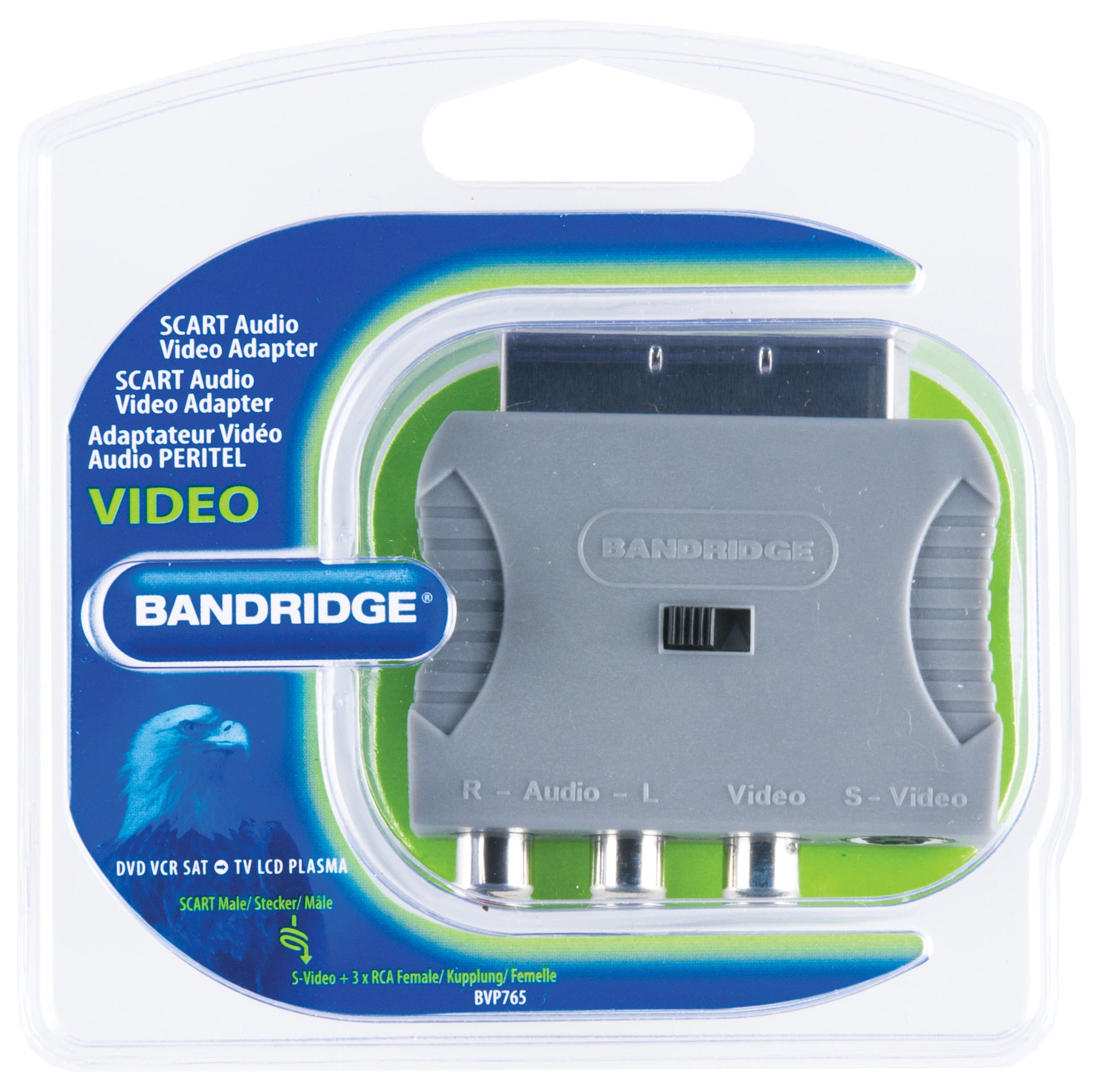 SCART-Adapter Scart-male - S-Video-female + 3x Cinch-female Grau