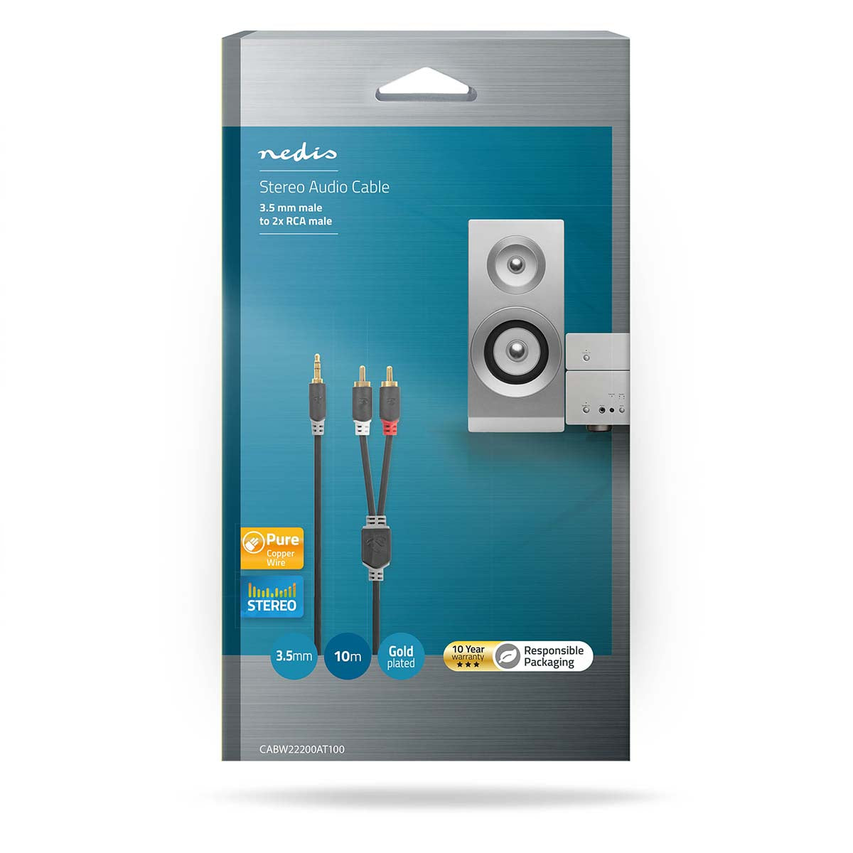 Stereo-Audiokabel | 3.5 mm Stecker | 2x RCA Stecker | Vergoldet | 10.0 m | Rund | Anthrazit | Box