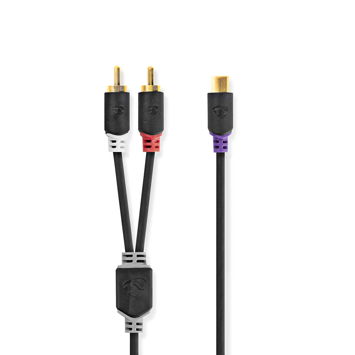 Stereo-Audiokabel | 2x RCA Stecker | Cinch Buchse | Vergoldet | 0.20 m | Rund | Anthrazit | Box