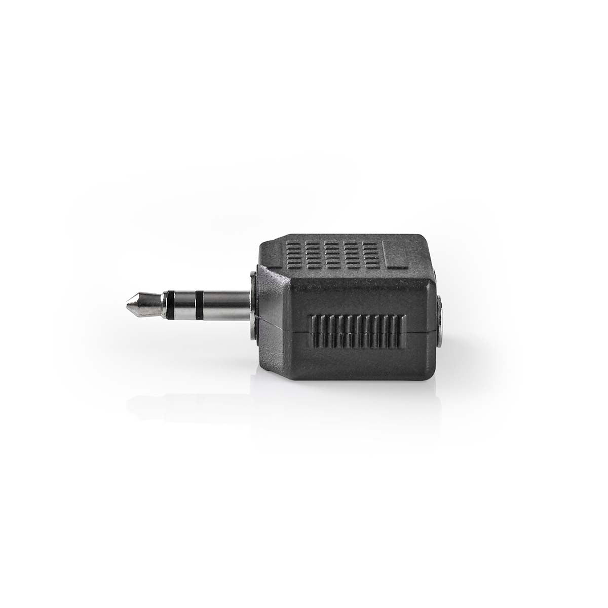 Stereo-Audio-Adapter | 3.5 mm Stecker | 2x 3.5 mm Buchse | Vernickelt | Gerade | ABS | Schwarz | 1 Stück | Box
