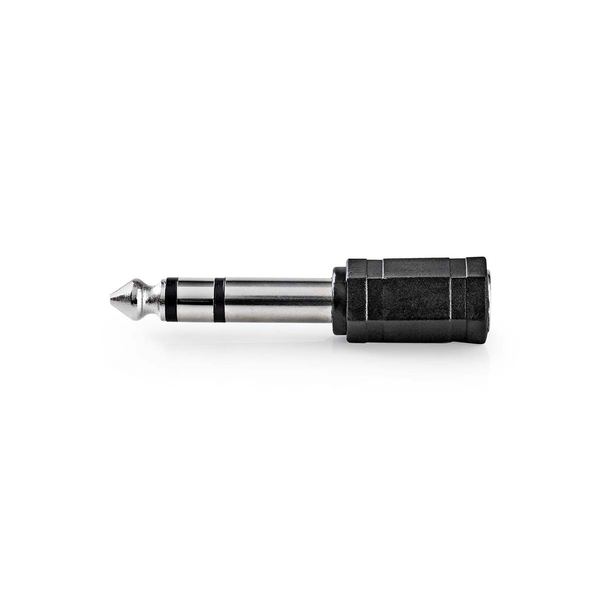 Stereo-Audio-Adapter | 6.35 mm Stecker | 3.5 mm Buchse | Vernickelt | Gerade | ABS | Schwarz | 1 Stück | Box