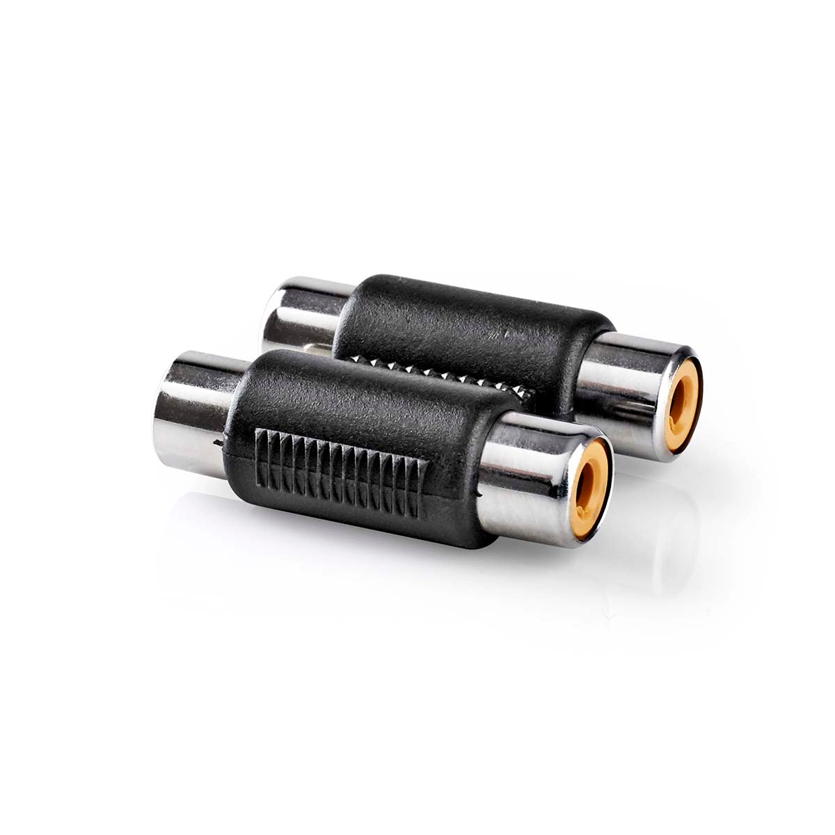 Stereo-Audio-Adapter | 2x Cinch Buchse | 2x Cinch Buchse | Vernickelt | Gerade | ABS | Schwarz | 1 Stück | Box