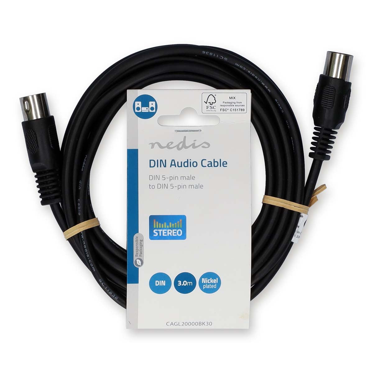 DIN-Audio-Kabel | DIN 5-Pin Stecker | DIN 5-Pin Stecker | Vernickelt | 3.00 m | Rund | PVC | Schwarz | Label