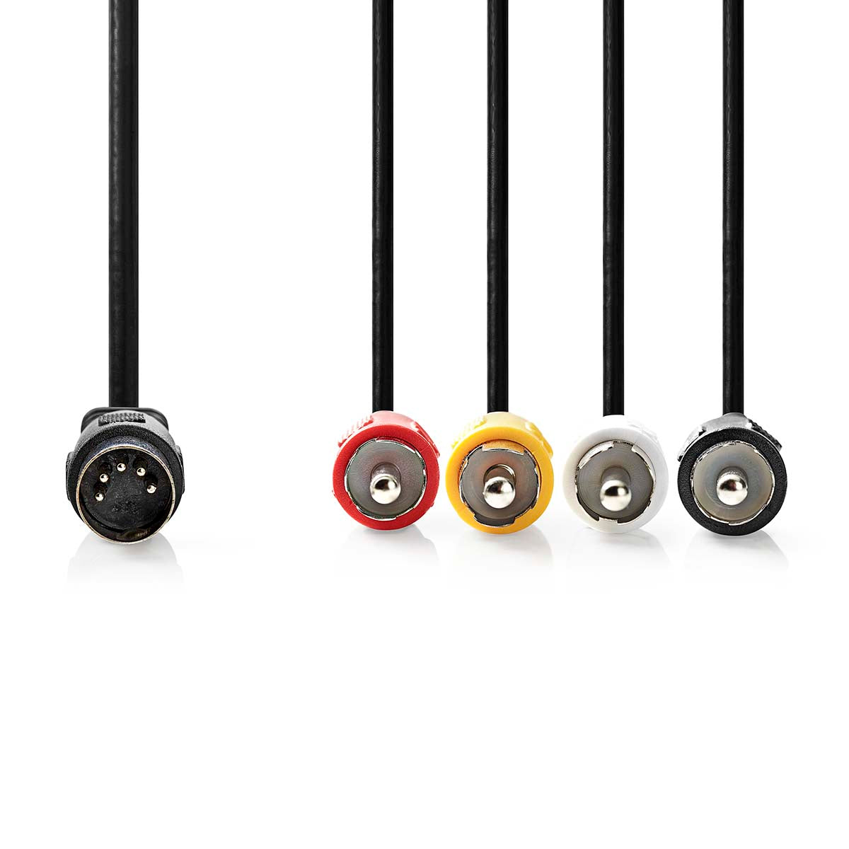 DIN-Audio-Kabel | DIN 5-Pin Stecker | 4x RCA Stecker | Vernickelt | 1.00 m | Rund | PVC | Schwarz | Label