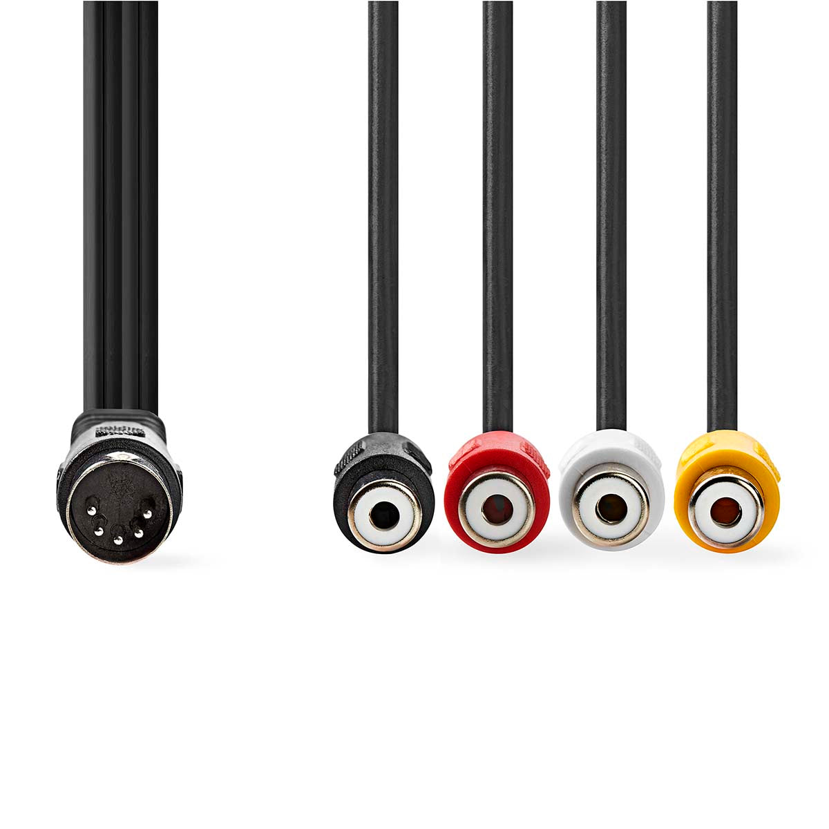 DIN-Audio-Kabel | DIN 5-Pin Stecker | 4x RCA Buchse | Vernickelt | 0.20 m | Rund | PVC | Schwarz | Label