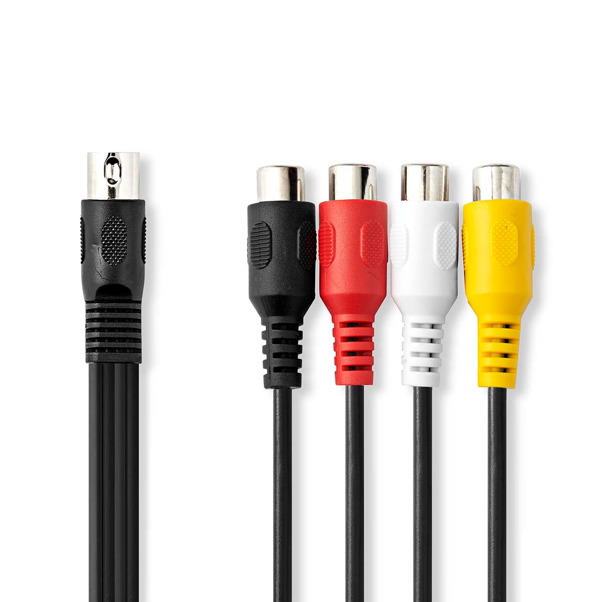 DIN-Audio-Kabel | DIN 5-Pin Stecker | 4x RCA Buchse | Vernickelt | 0.20 m | Rund | PVC | Schwarz | Label