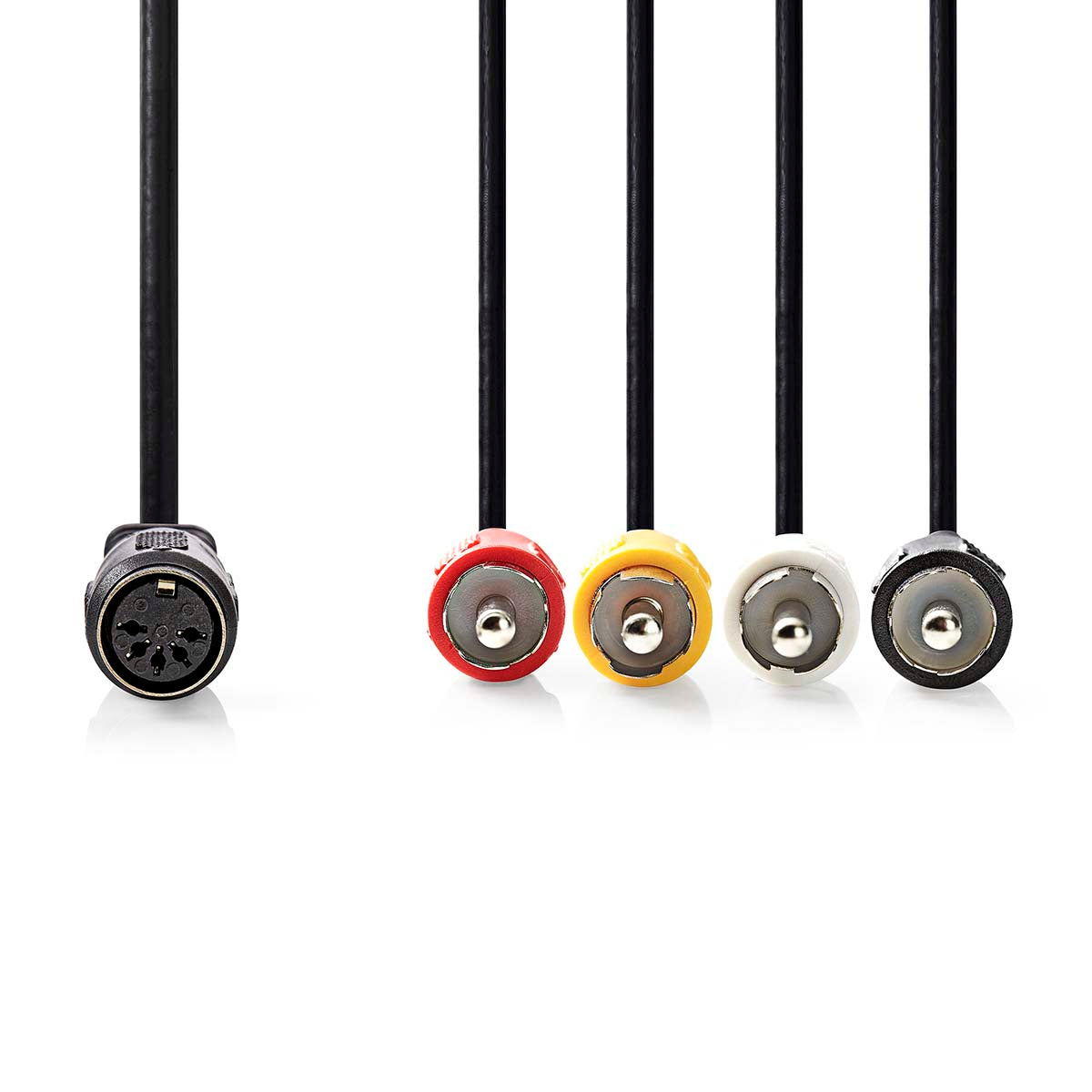 DIN-Audio-Kabel | DIN 5-Pin Buchse | 4x RCA Stecker | Vernickelt | 0.20 m | Rund | PVC | Schwarz | Label