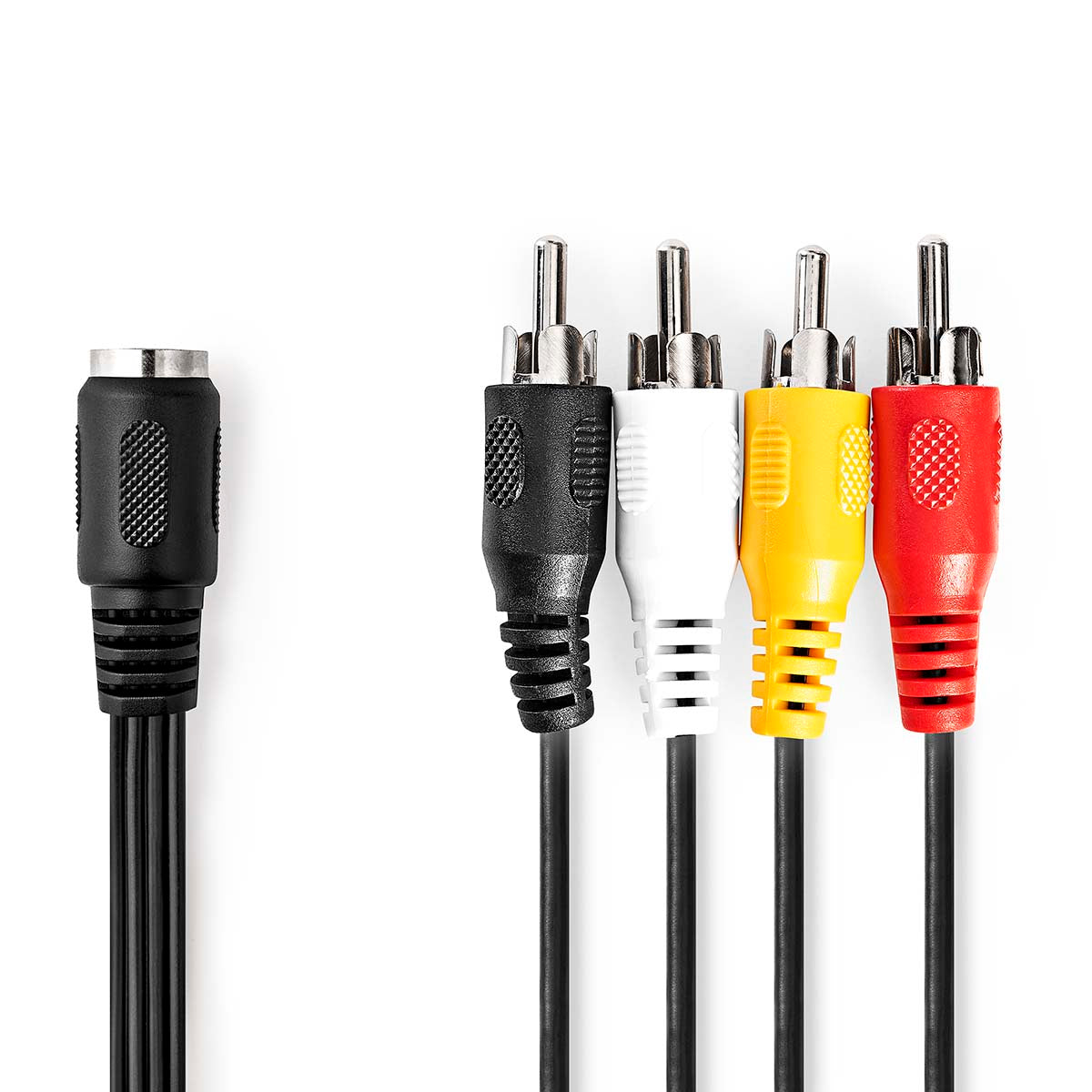 DIN-Audio-Kabel | DIN 5-Pin Buchse | 4x RCA Stecker | Vernickelt | 0.20 m | Rund | PVC | Schwarz | Label