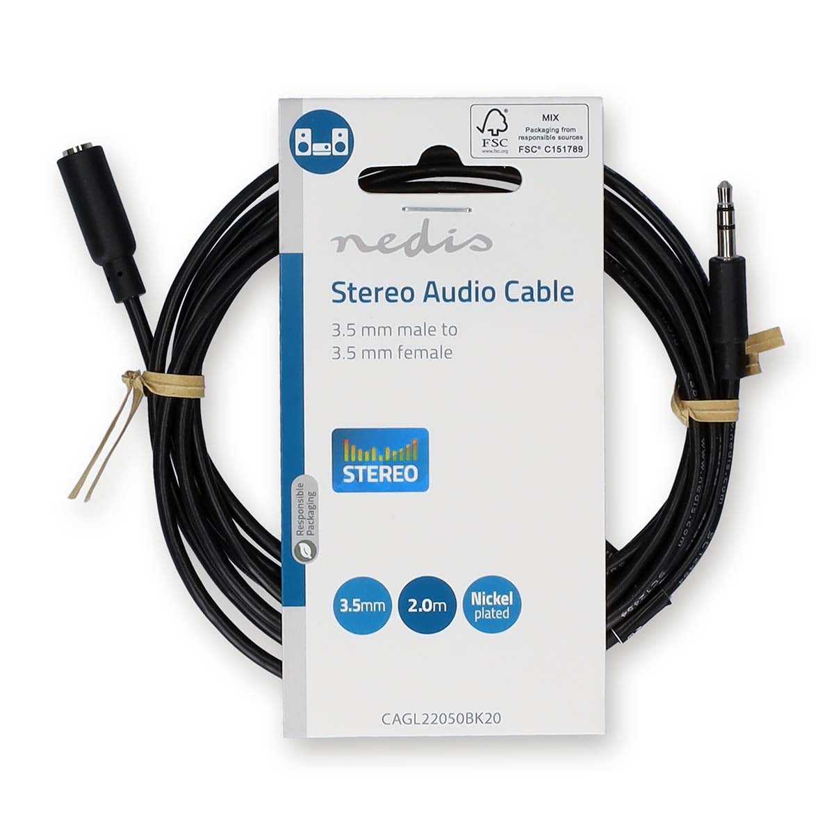 Stereo-Audiokabel | 3.5 mm Stecker | 3.5 mm Buchse | Vernickelt | 2.00 m | Rund | Schwarz | Label